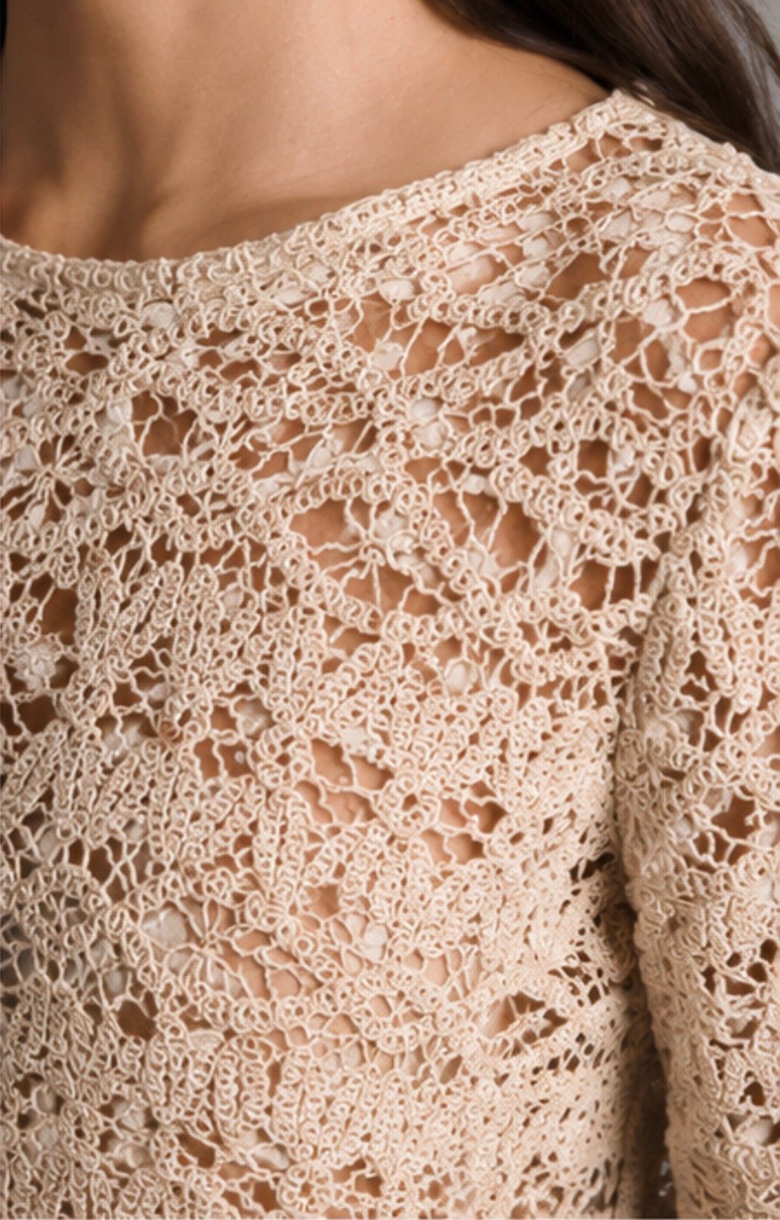 Top Dixie in pizzo crochet color beige
