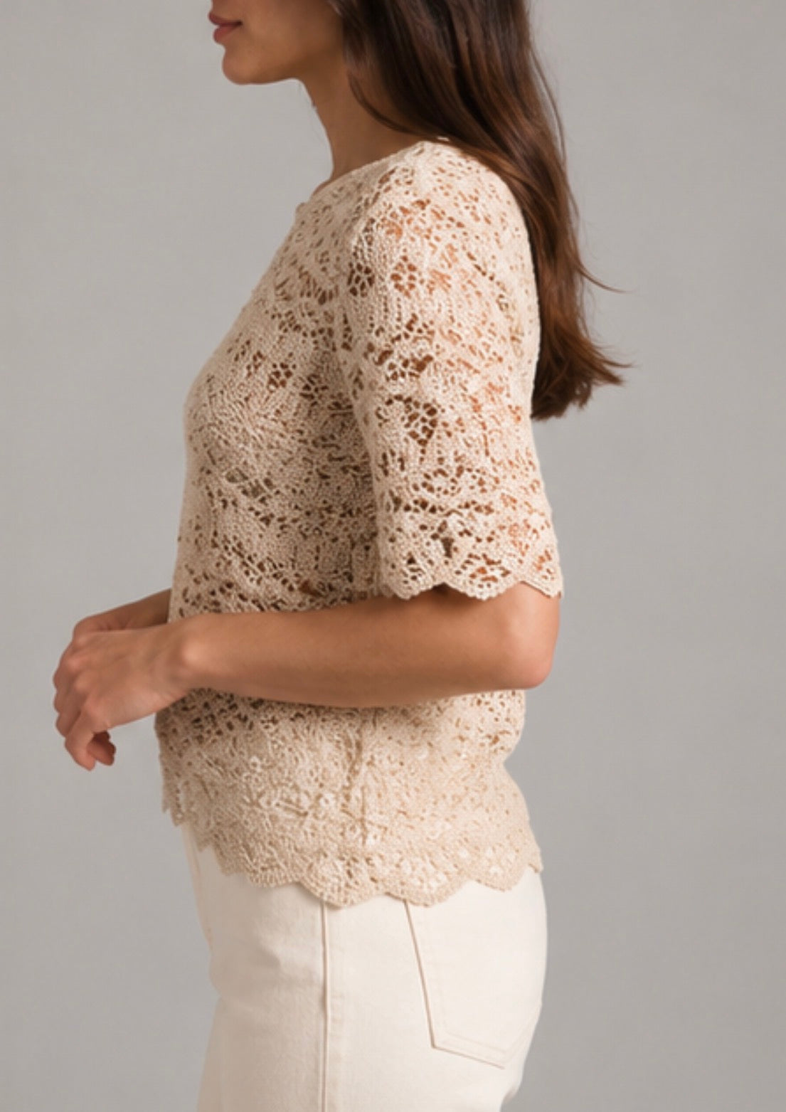 Top Dixie in pizzo crochet color beige