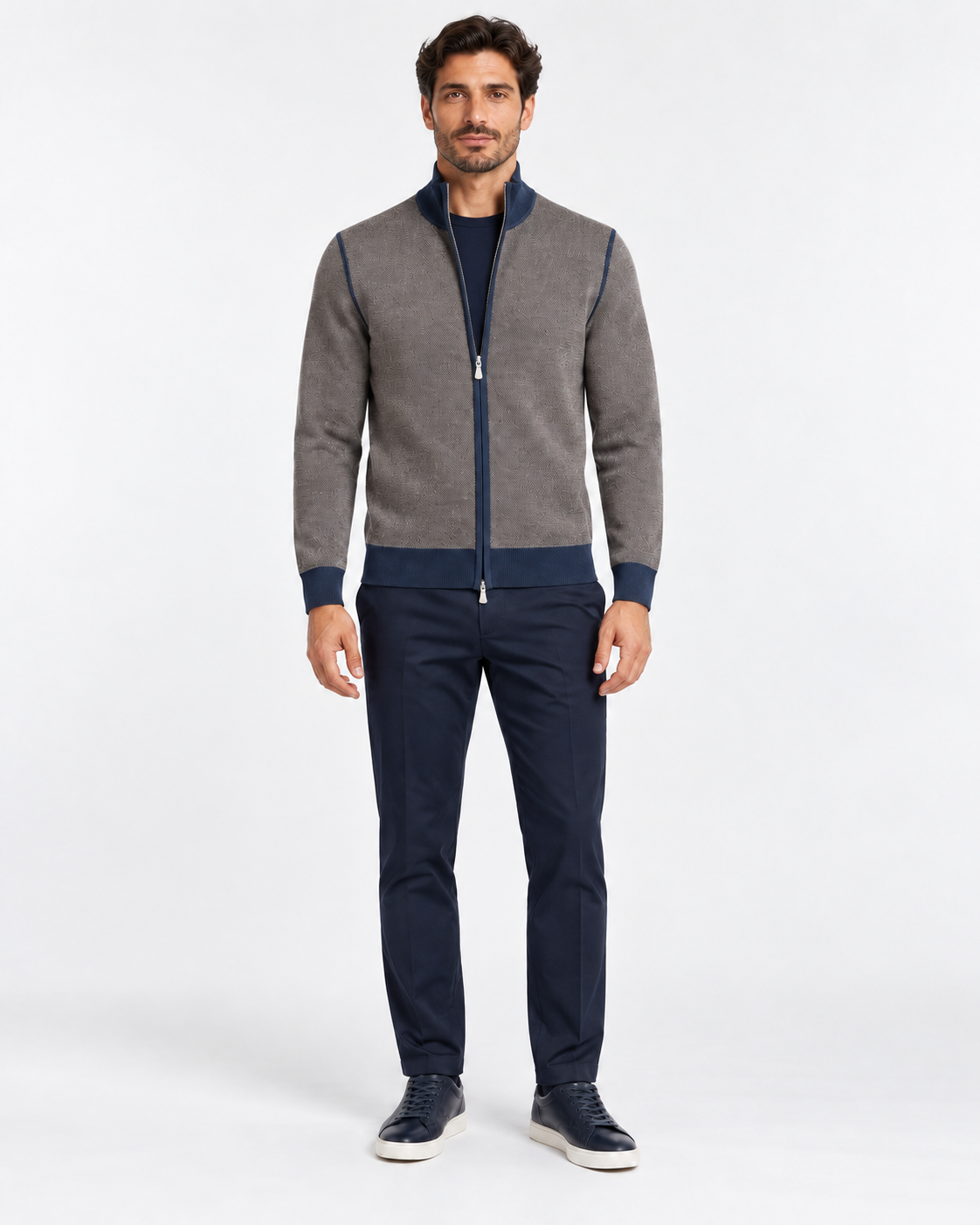 Gran Sasso Cardigan uomo in lana vergine moro blu