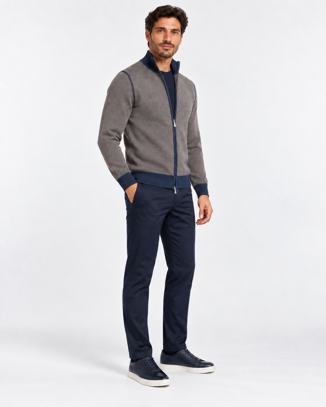 Gran Sasso Cardigan uomo in lana vergine moro blu
