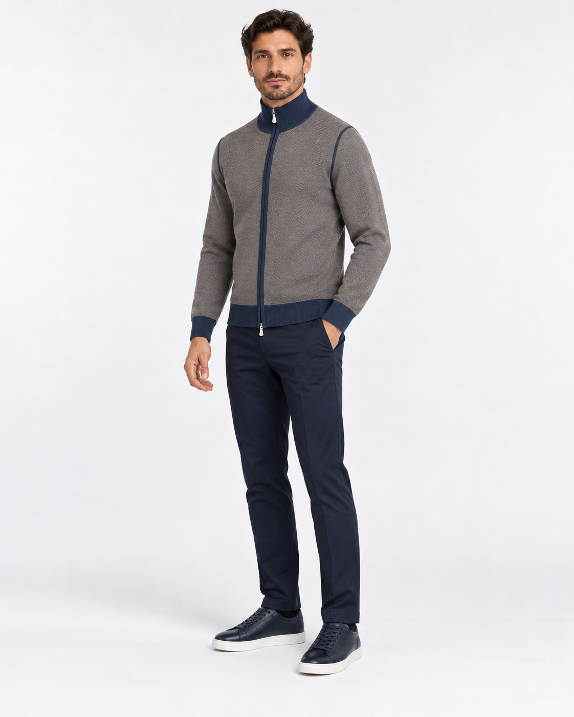Gran Sasso Cardigan uomo in lana vergine moro blu