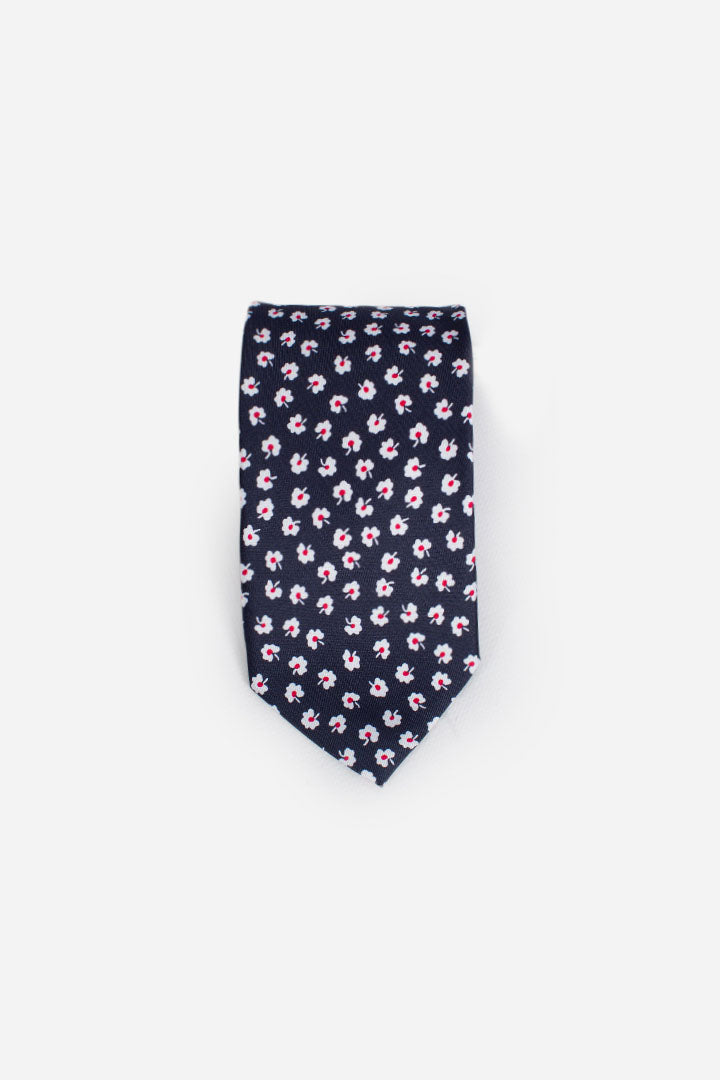 Cravatta in seta fiori blu navy rosso