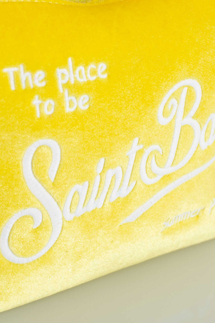 Pochette Aline in ciniglia gialla con ricamo St.Barth