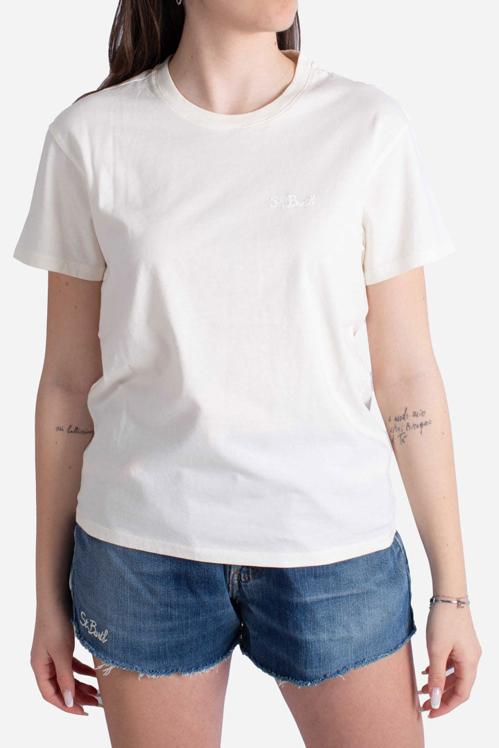 T-shirt in cotone con ricamo St.Barth bianco