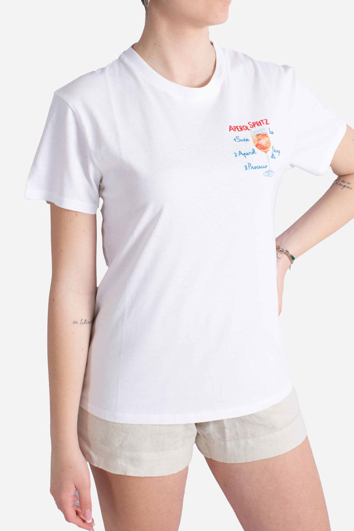 T-shirt da donna in cotone con ricamo Aperol Spritz