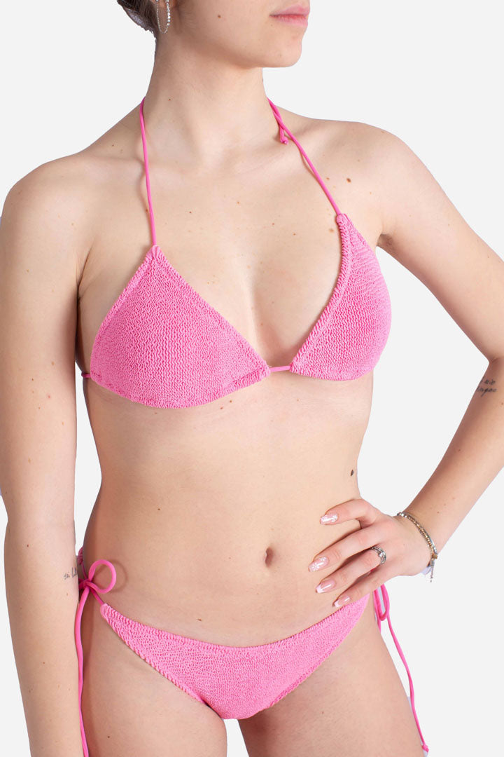 Top a triangolo donna rosa crinkle