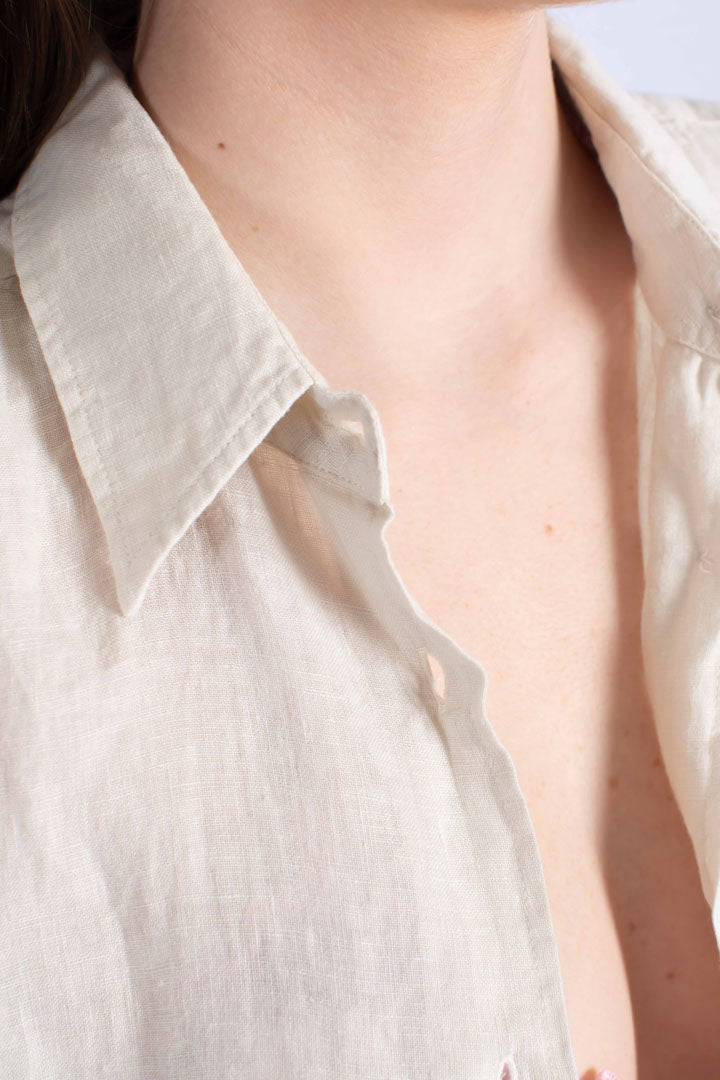Camicia da donna in lino bianco sporco Meredith