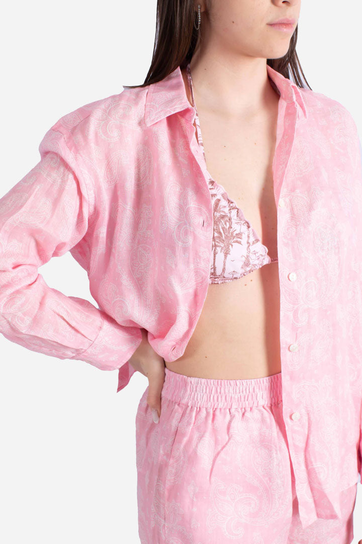 Camicia Meredith rosa da donna in lino stampa paisley