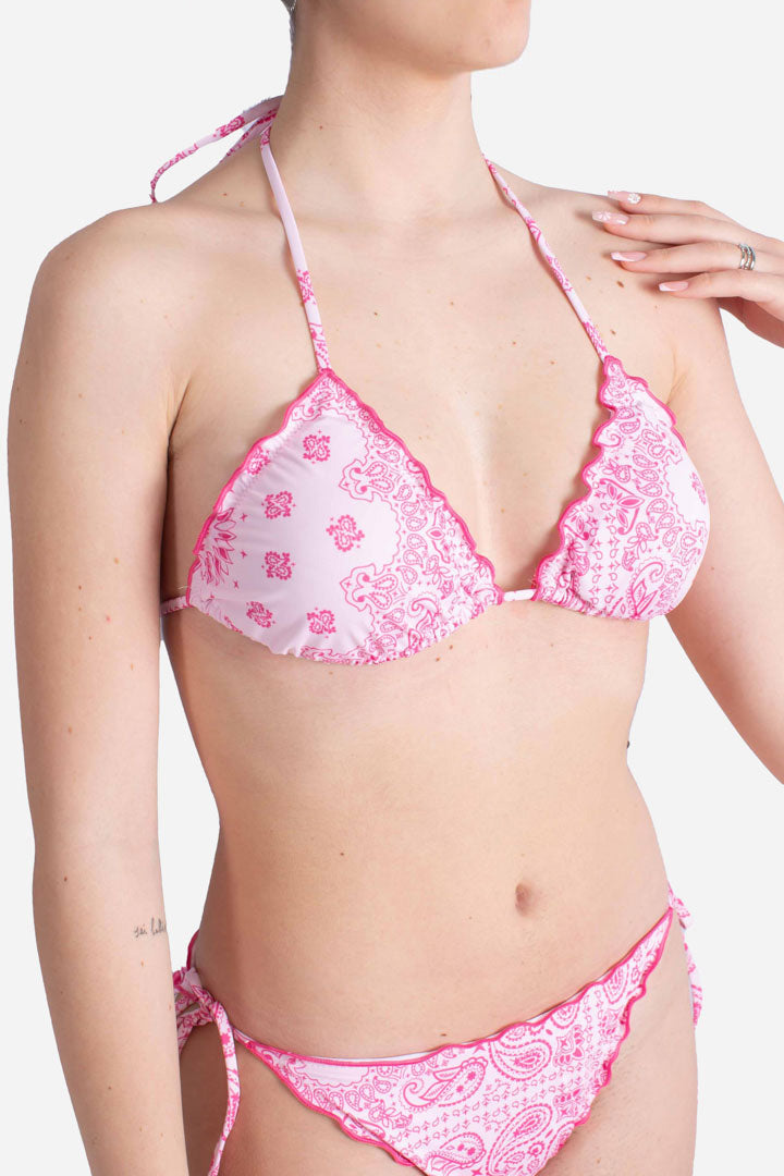 Bikini donna rosa toile de jouy classico a triangolo Sagittarius bandana round
