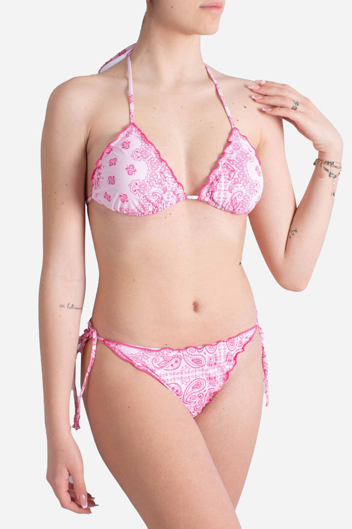 Bikini donna rosa toile de jouy classico a triangolo Sagittarius bandana round