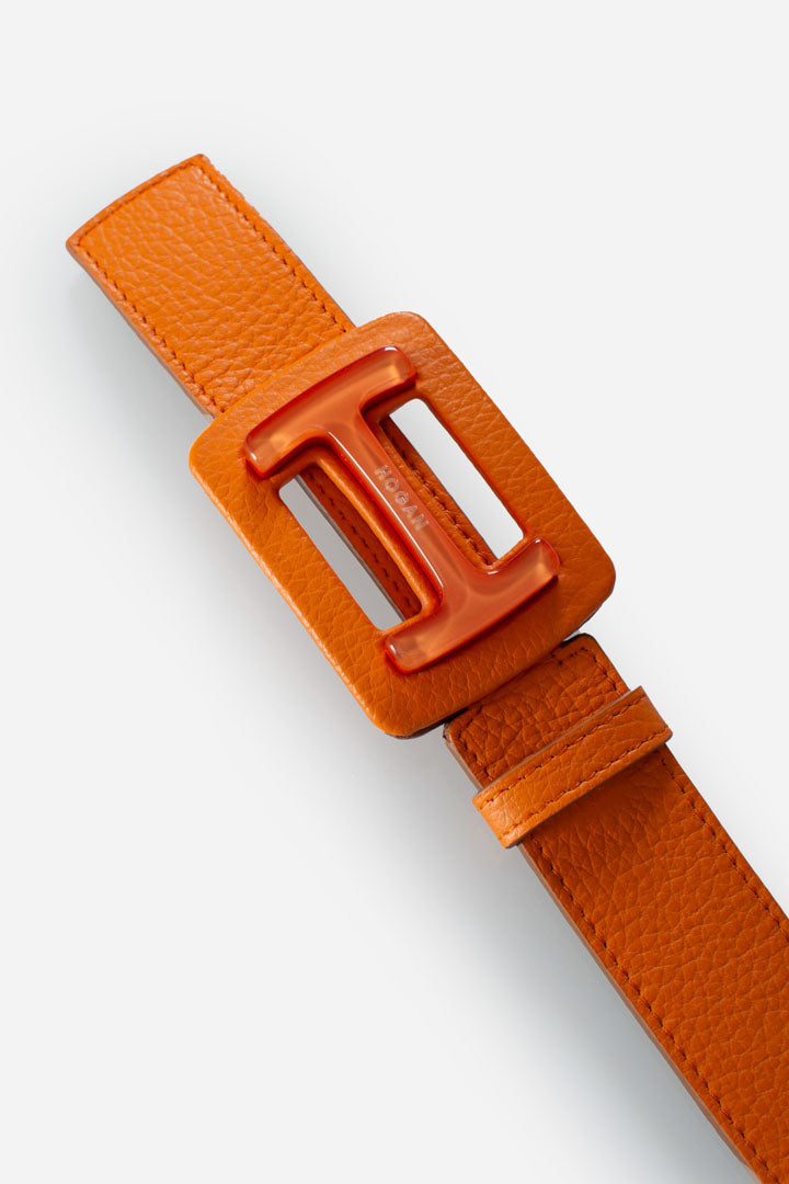 Cintura in pelle con maxi fibbia H arancio