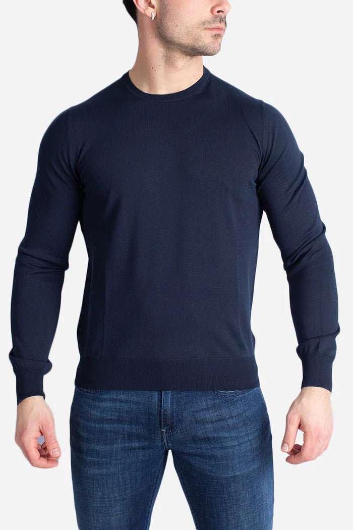 Maglia girocollo in cotone extrafine blu