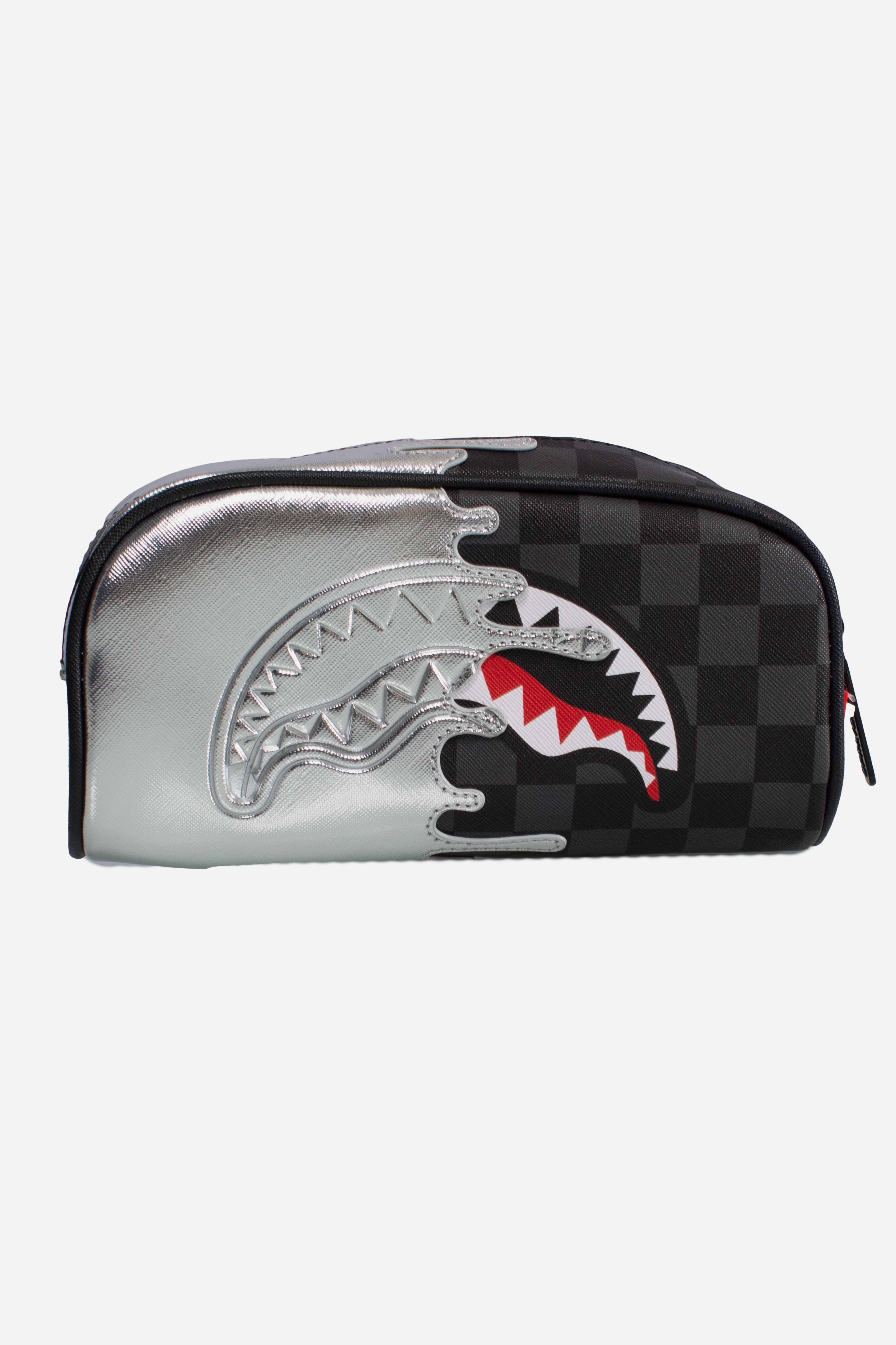 SILVER SIDE DRIP BLACK CHECK PENCIL POUCH