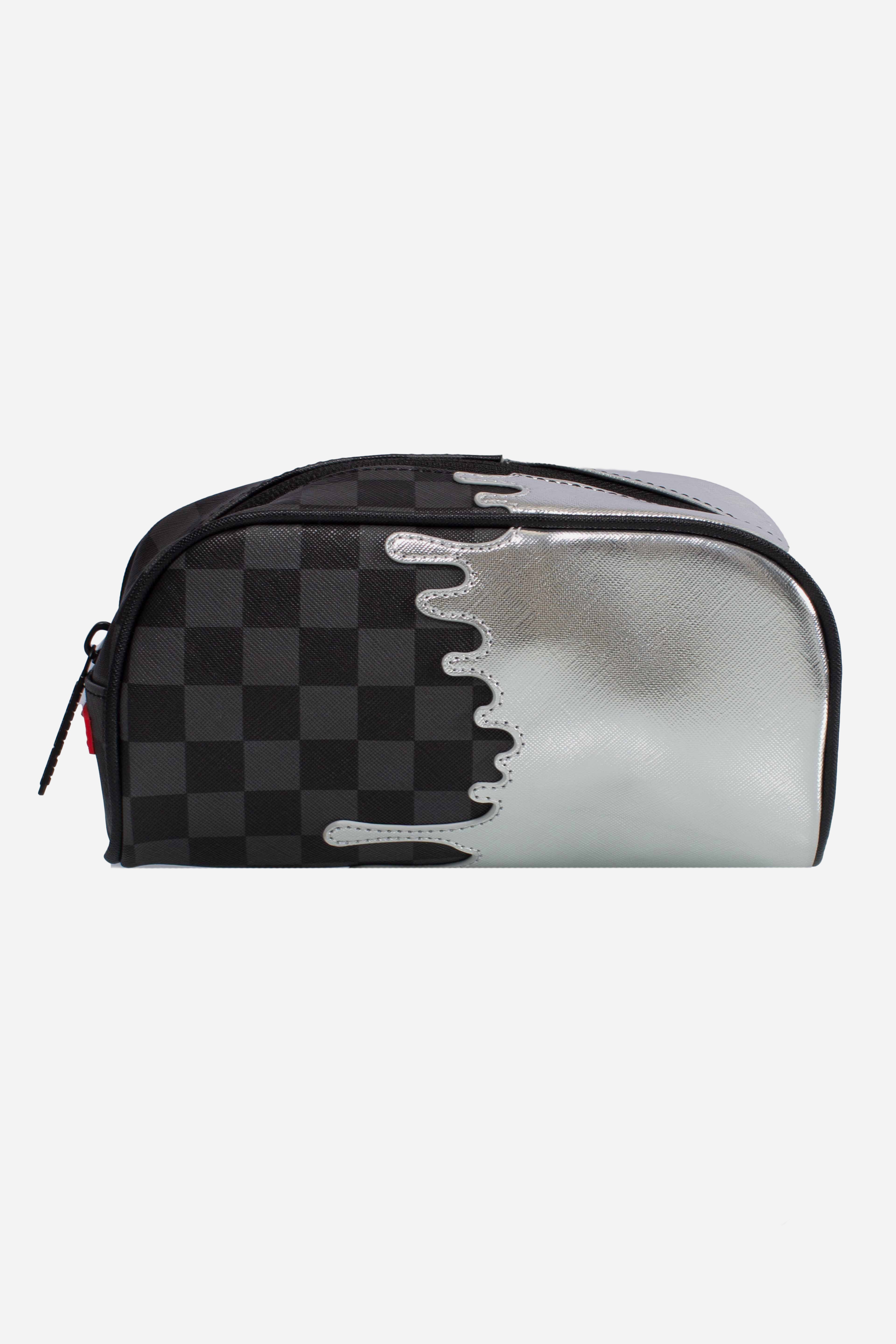 SILVER SIDE DRIP BLACK CHECK PENCIL POUCH