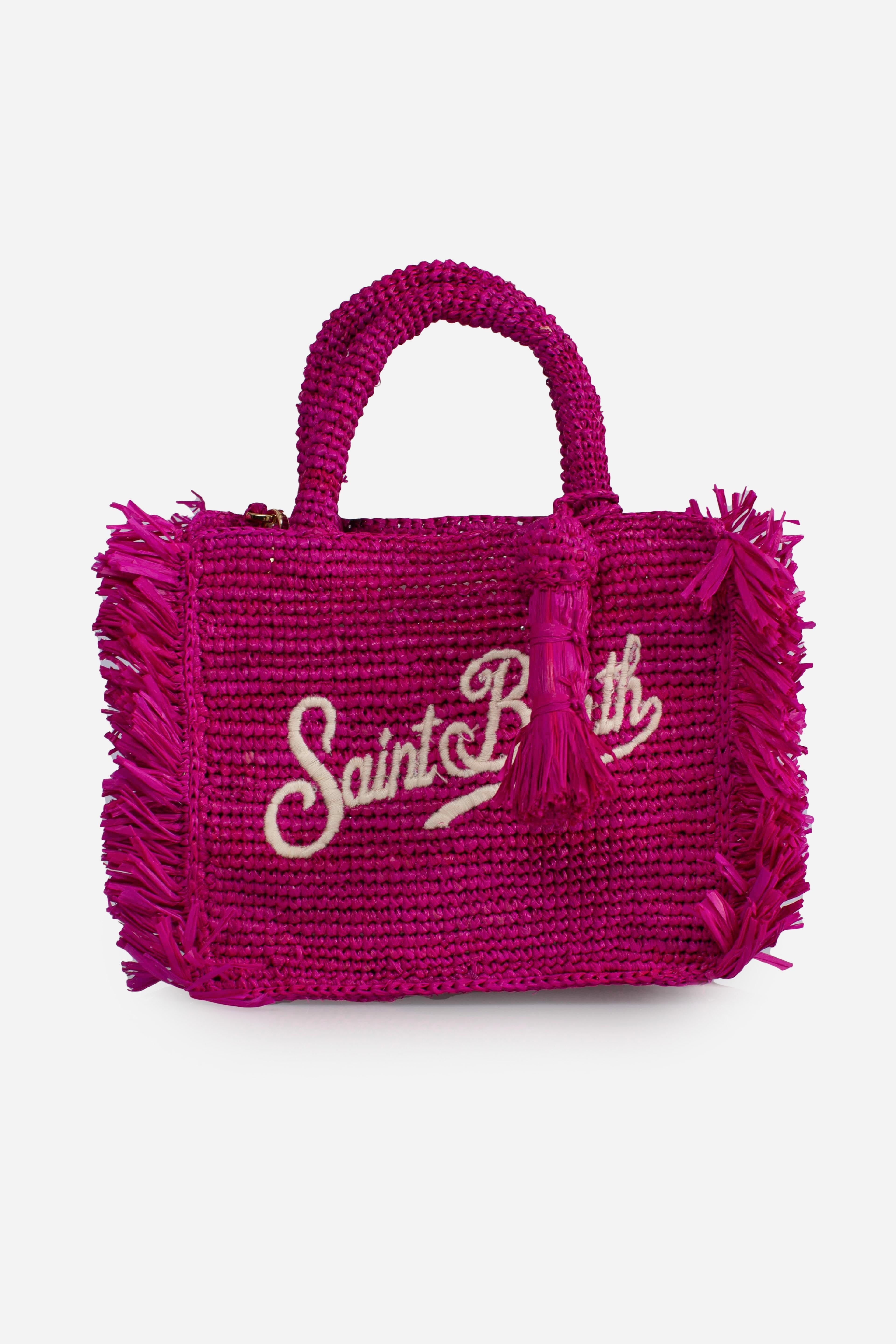 Borsa Vanity mini in raffia con frange laterali