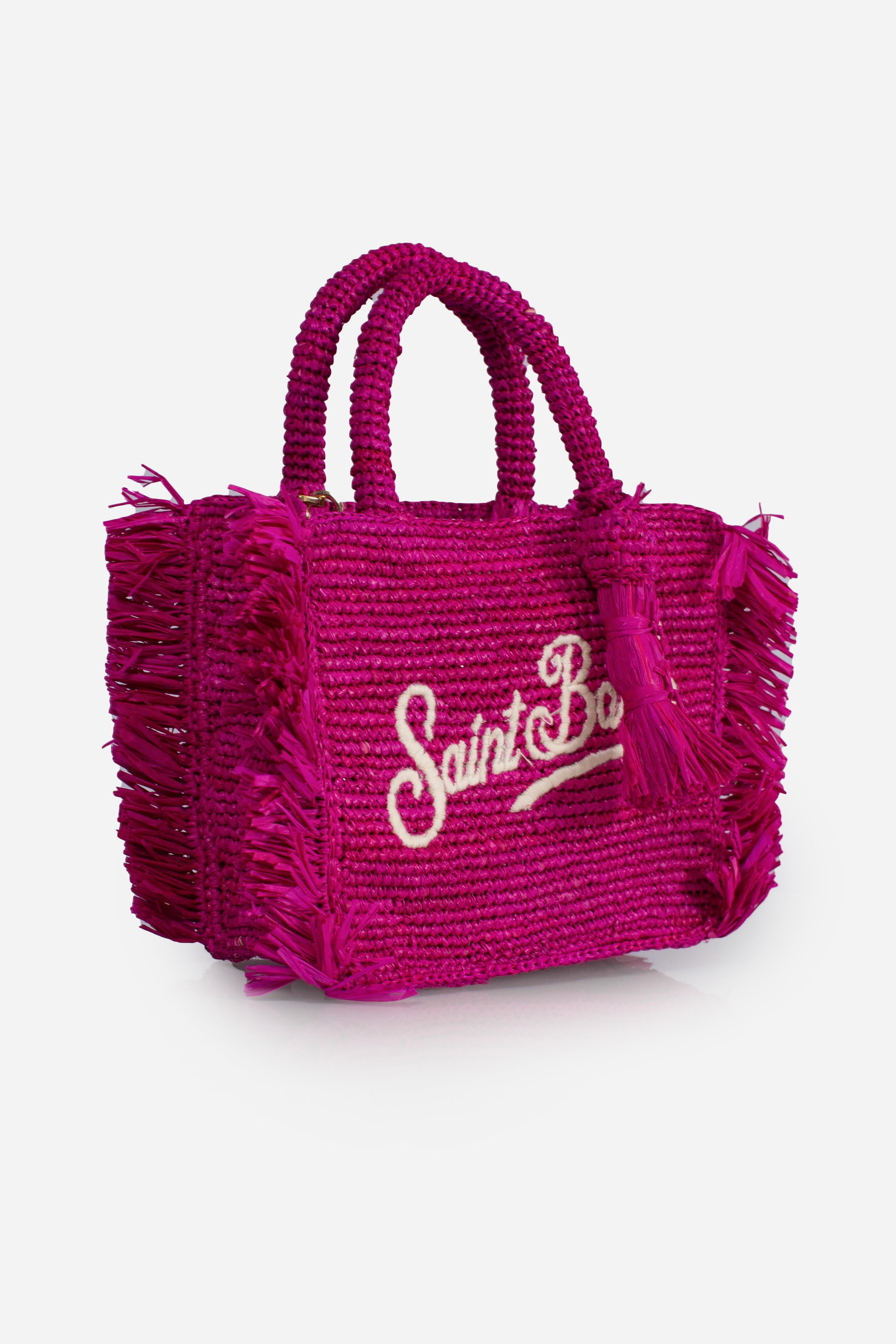 Borsa Vanity mini in raffia con frange laterali