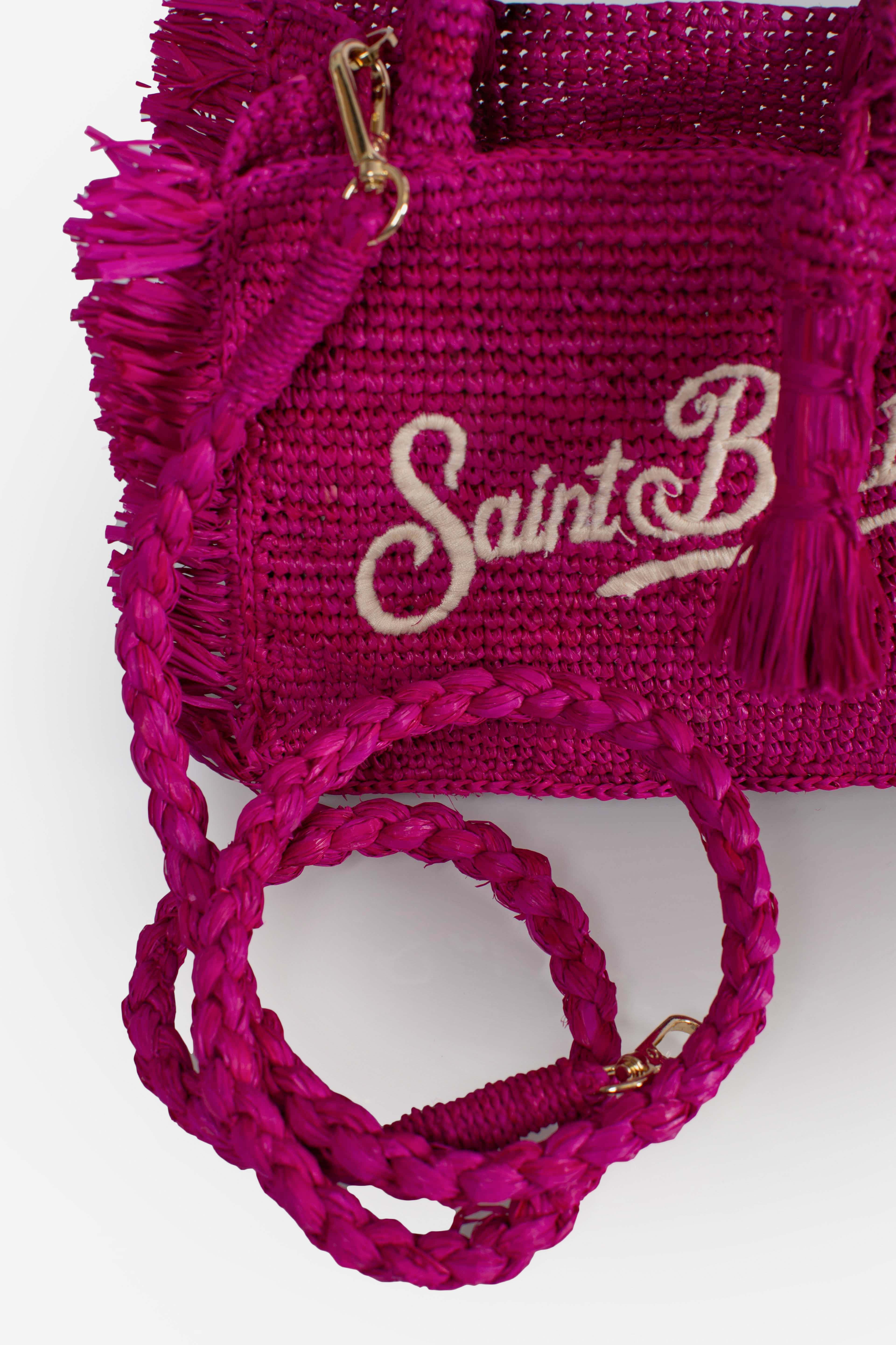 Borsa Vanity mini in raffia con frange laterali