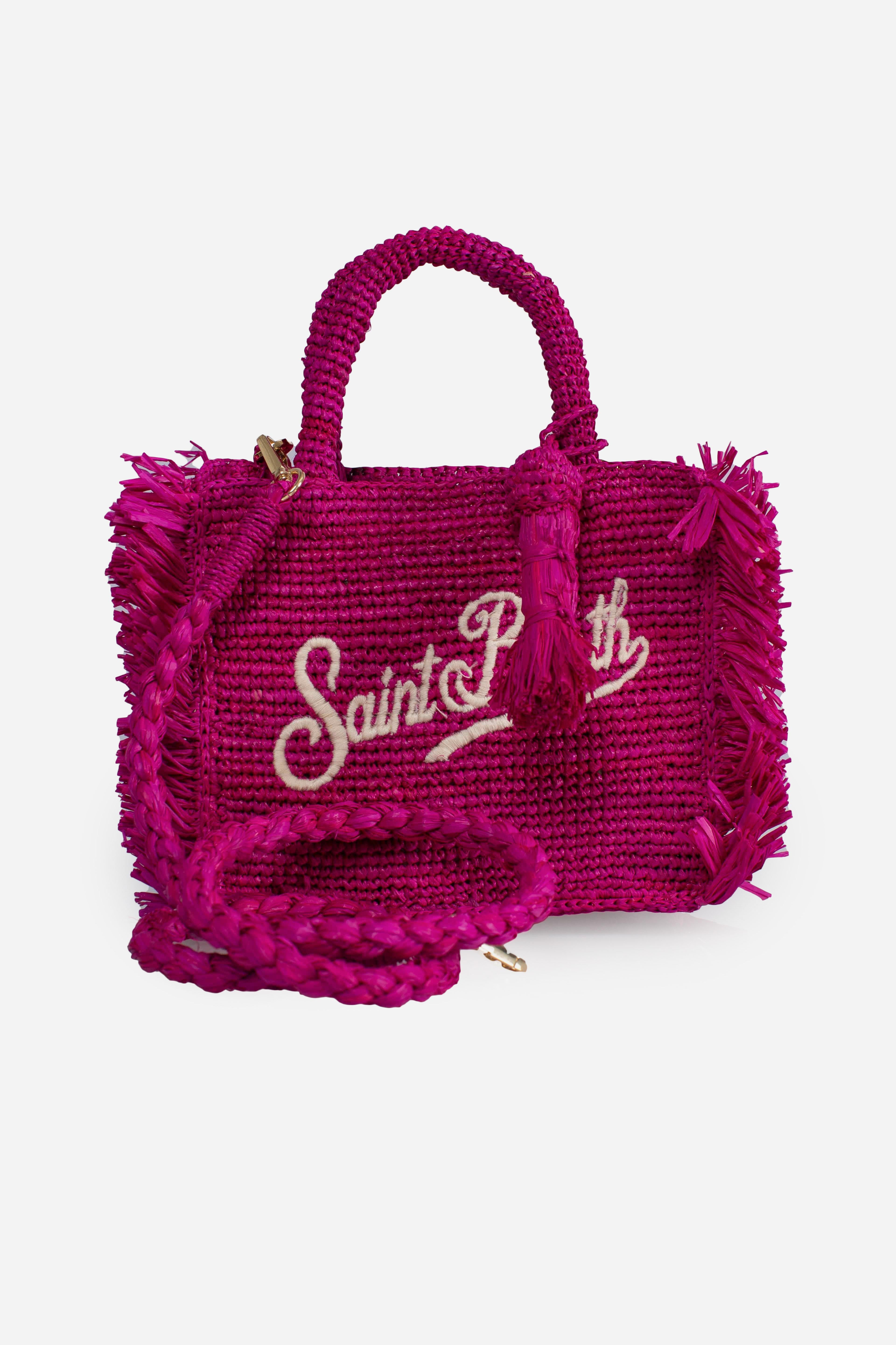 Borsa Vanity mini in raffia con frange laterali