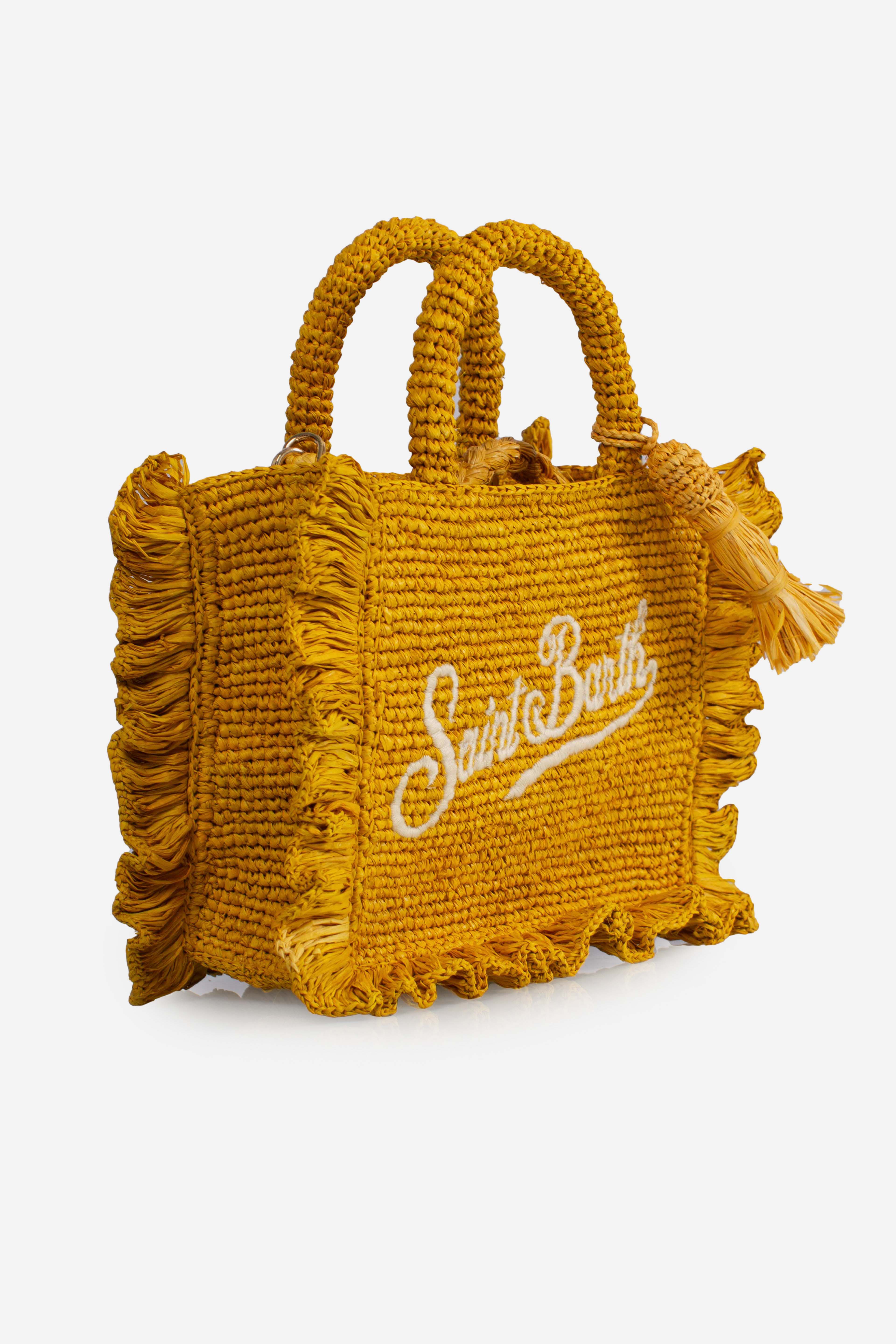 Borsa Volant Mini in raffia yellow con logo ricamato