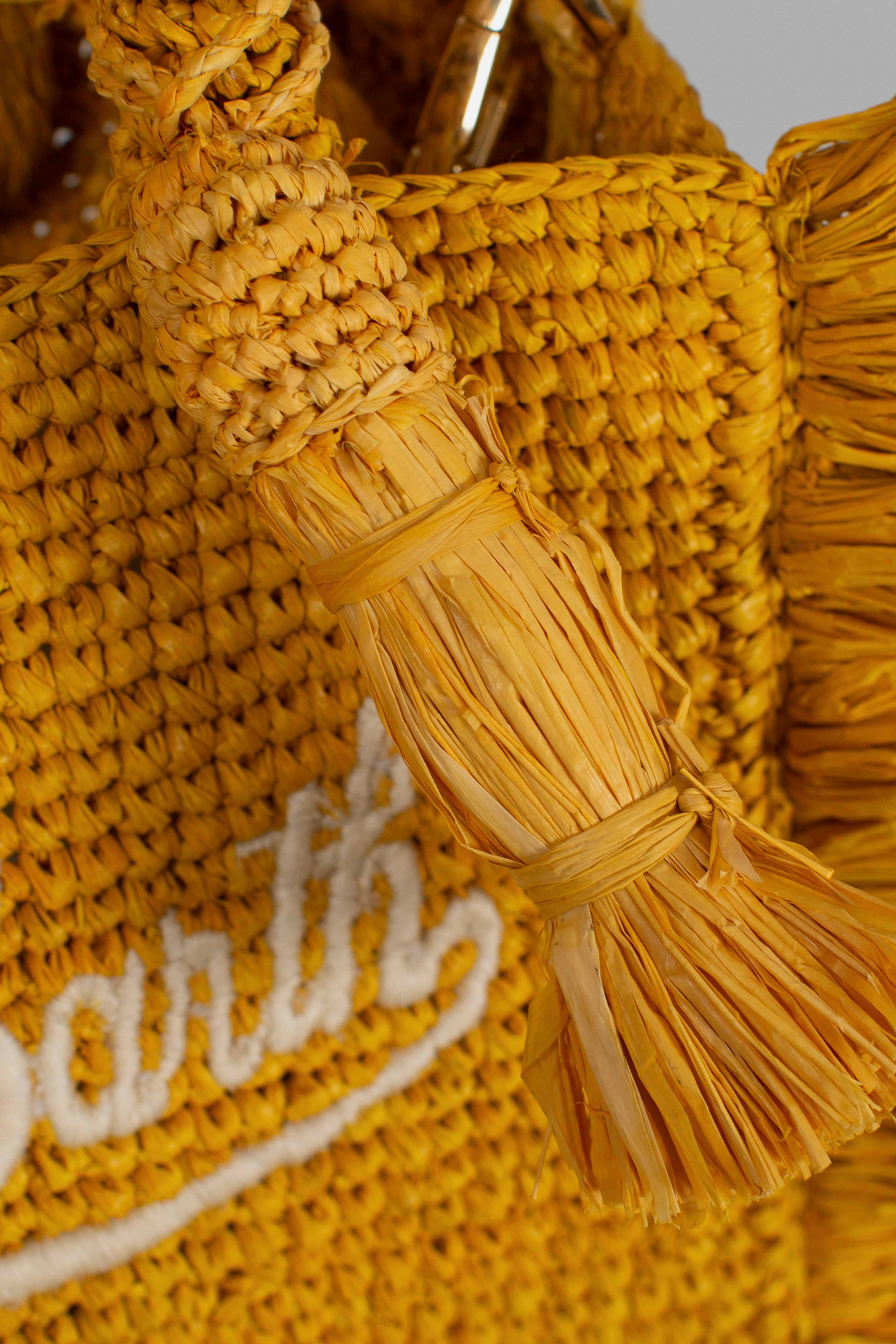 Borsa Volant Mini in raffia yellow con logo ricamato