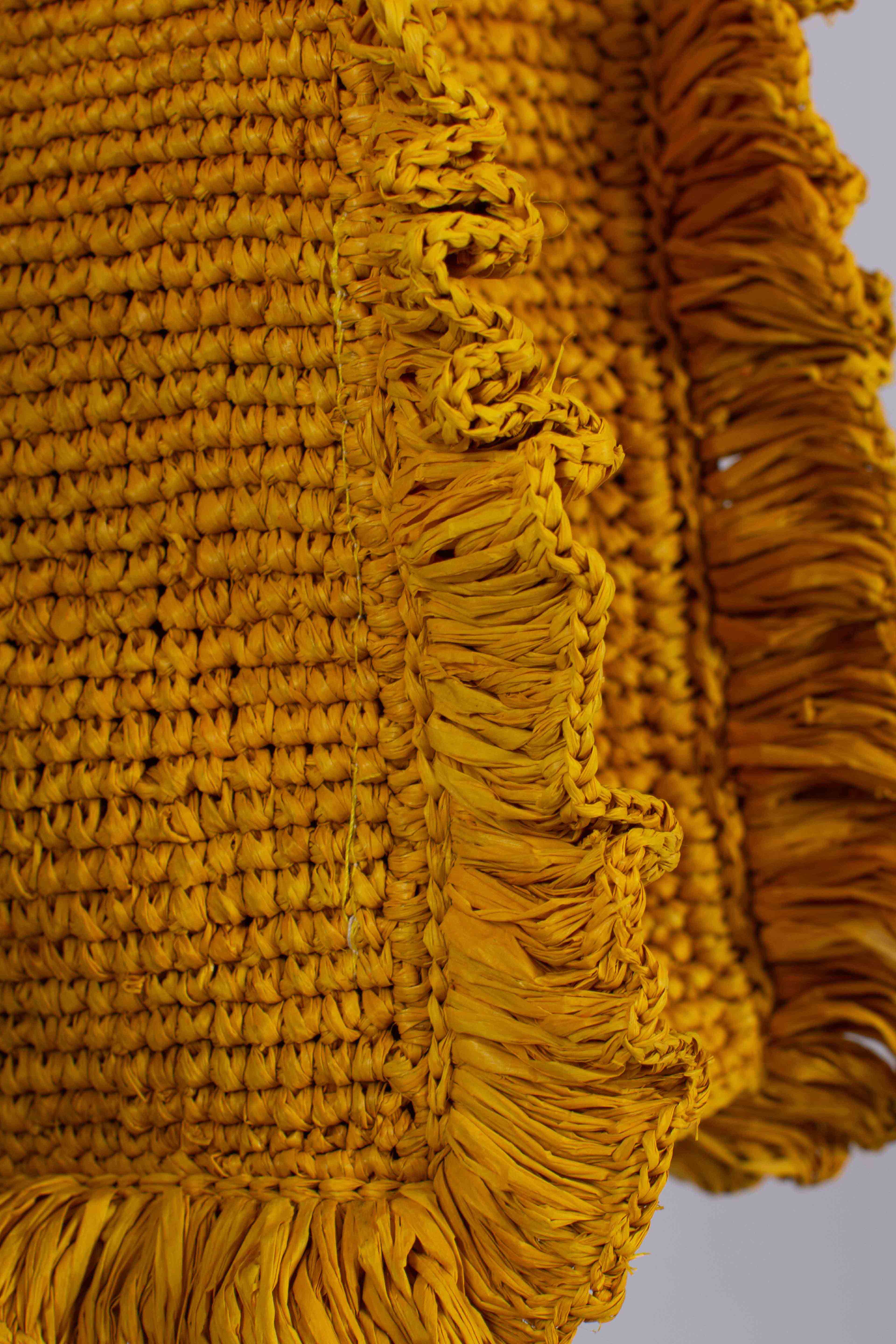 Borsa Volant Mini in raffia yellow con logo ricamato