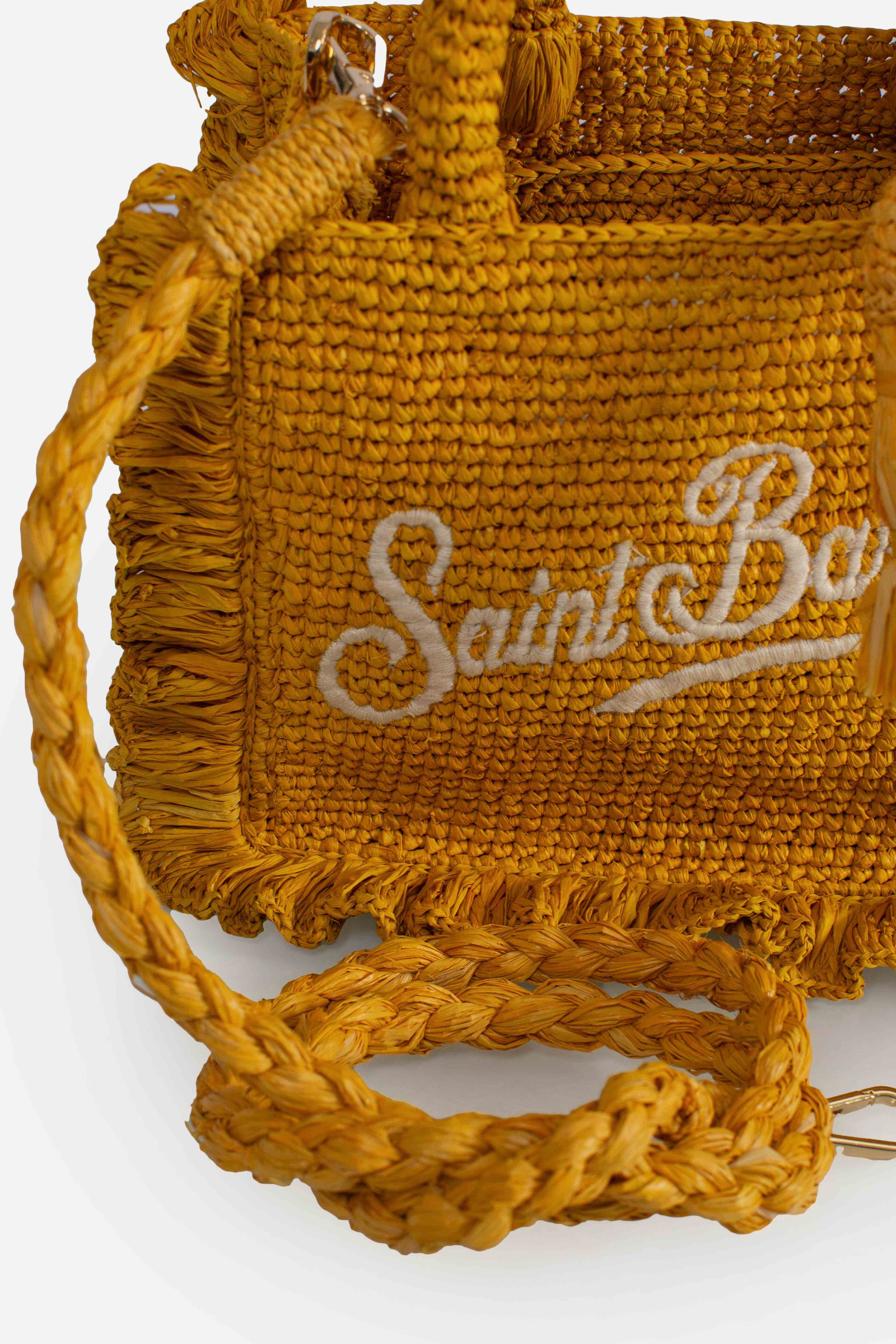 Borsa Volant Mini in raffia yellow con logo ricamato