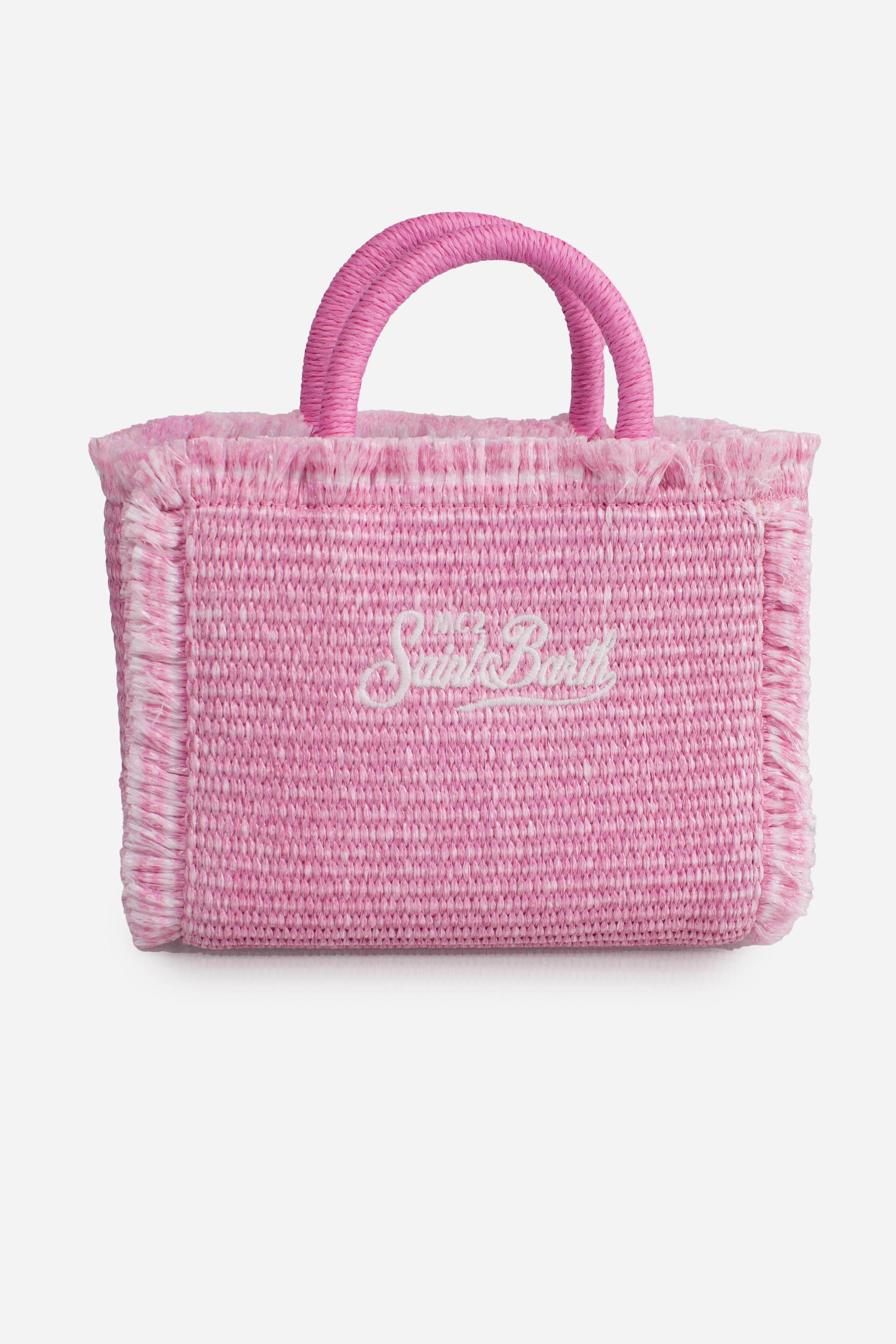 Borsa Mini Vanity rosa effetto paglia