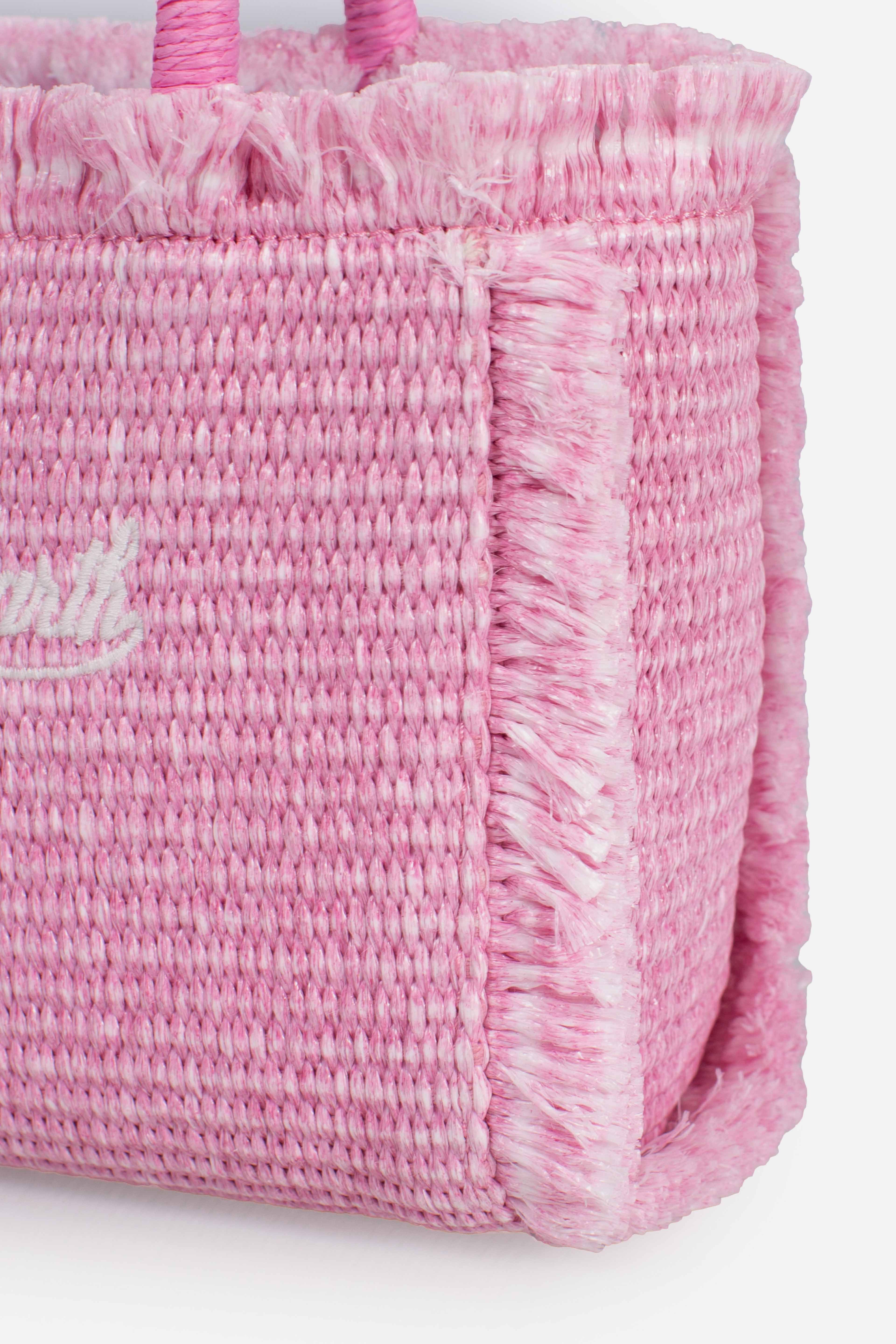 Borsa Mini Vanity rosa effetto paglia
