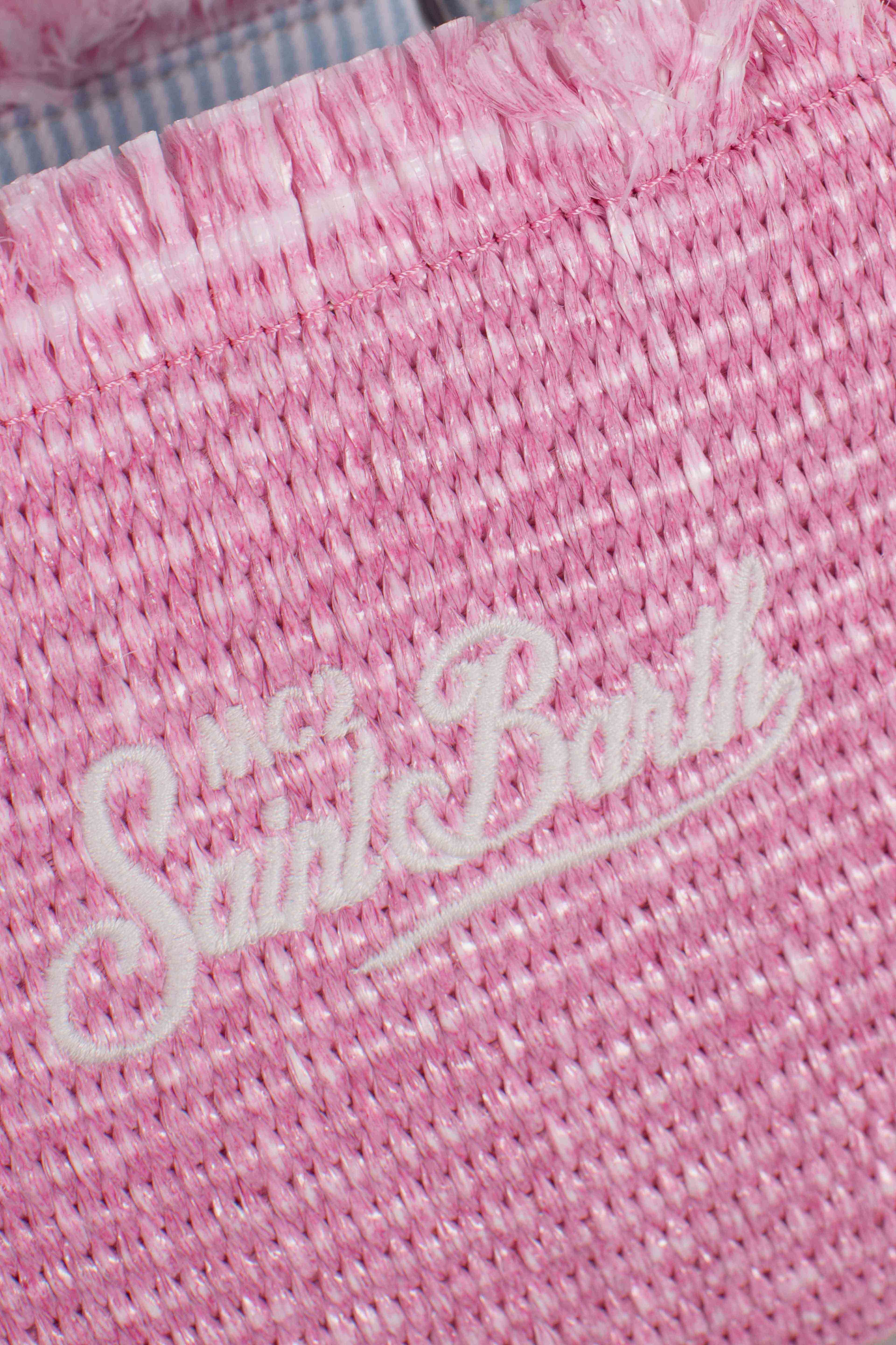 Borsa Mini Vanity rosa effetto paglia