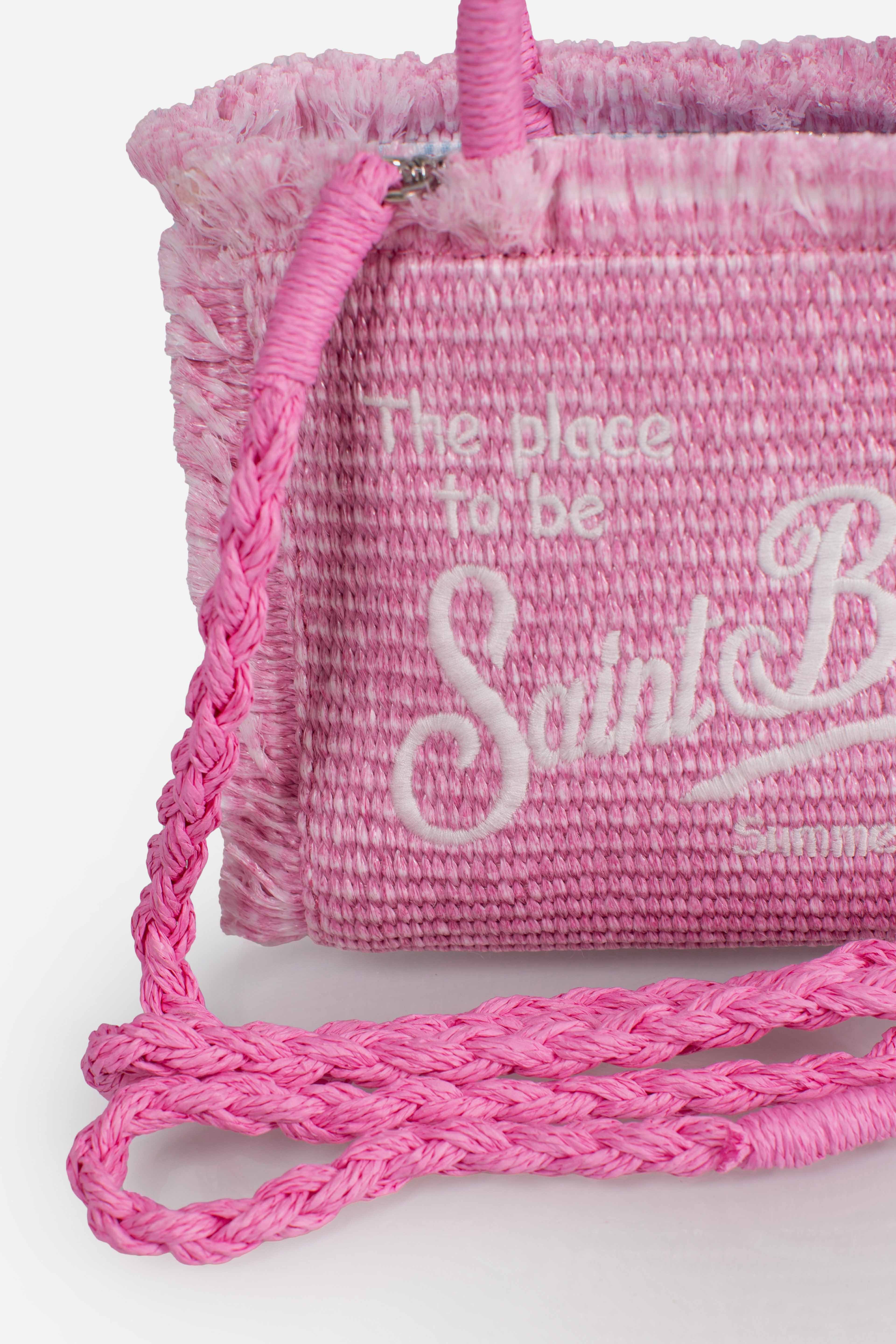 Borsa Mini Vanity rosa effetto paglia