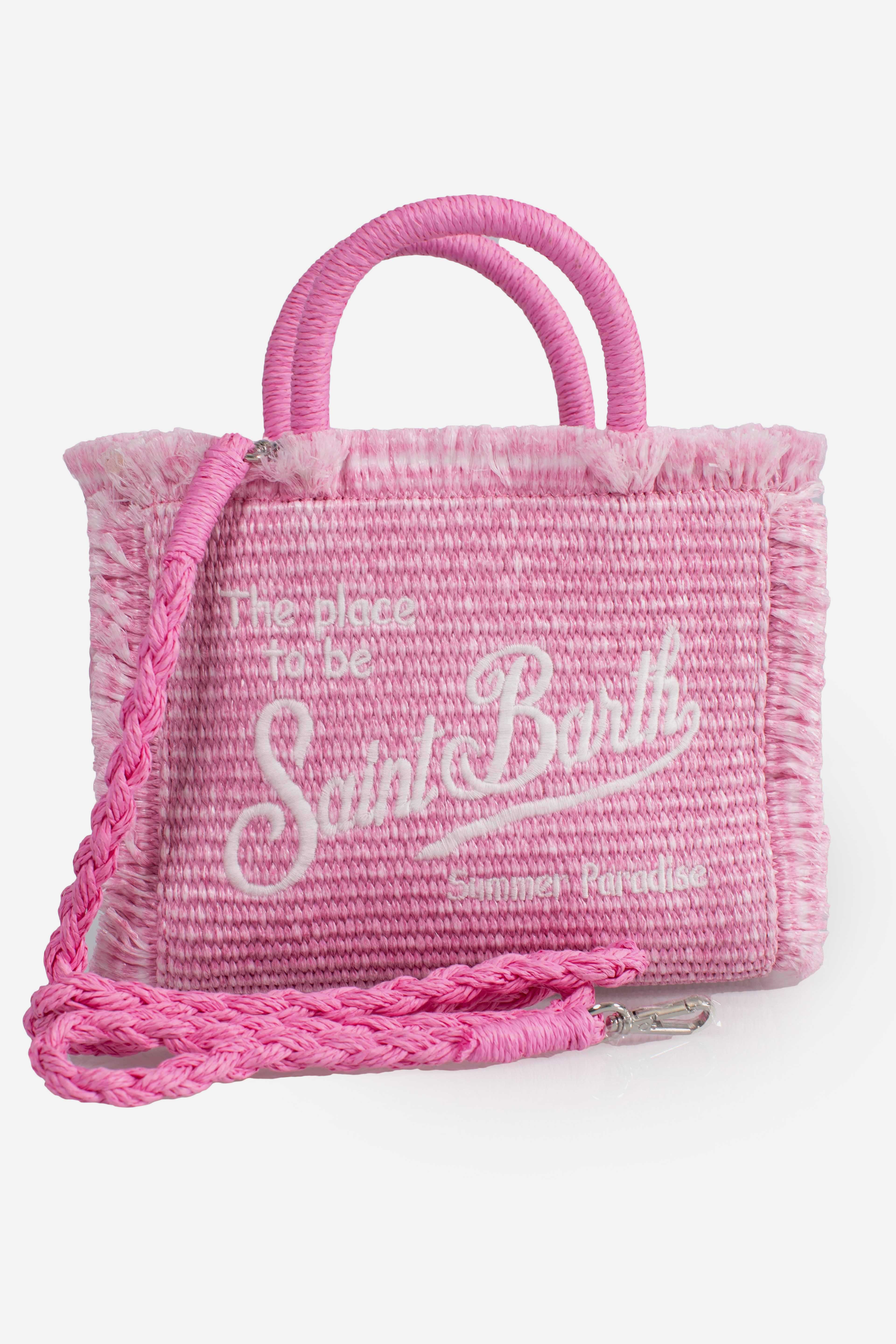 Borsa Mini Vanity rosa effetto paglia