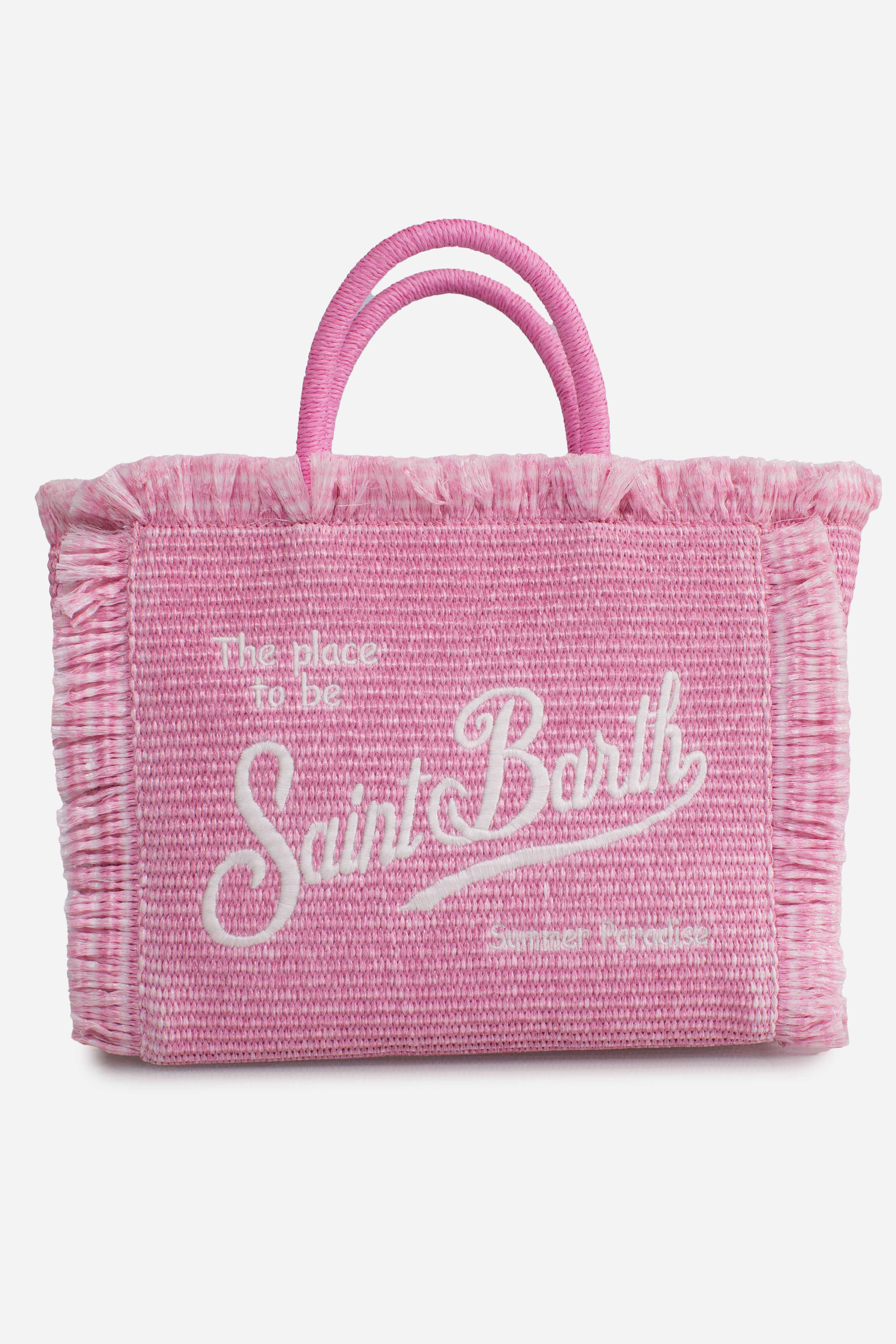 Borsa Colette effetto paglia con logo ricamato rosa