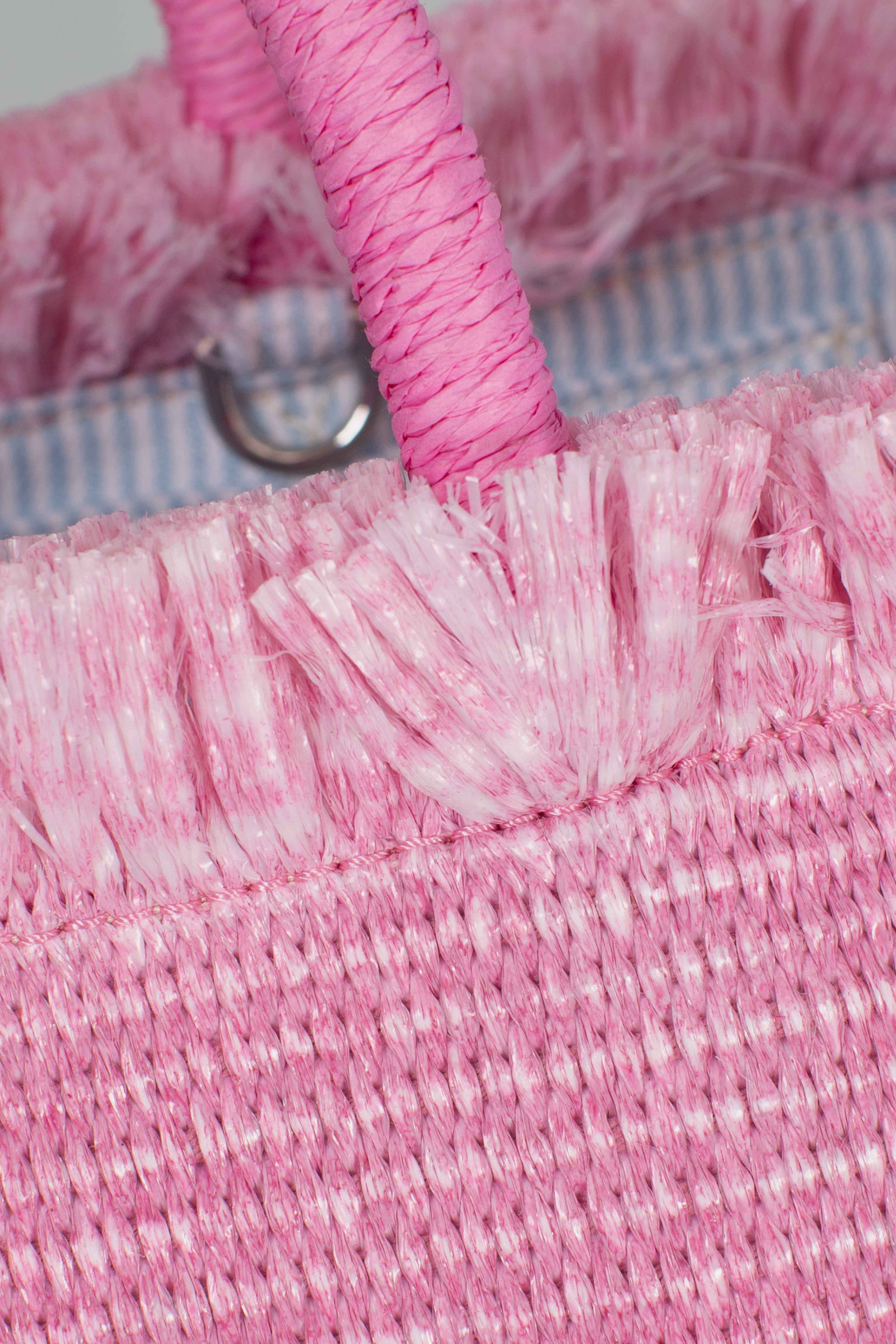 Borsa Colette effetto paglia con logo ricamato rosa