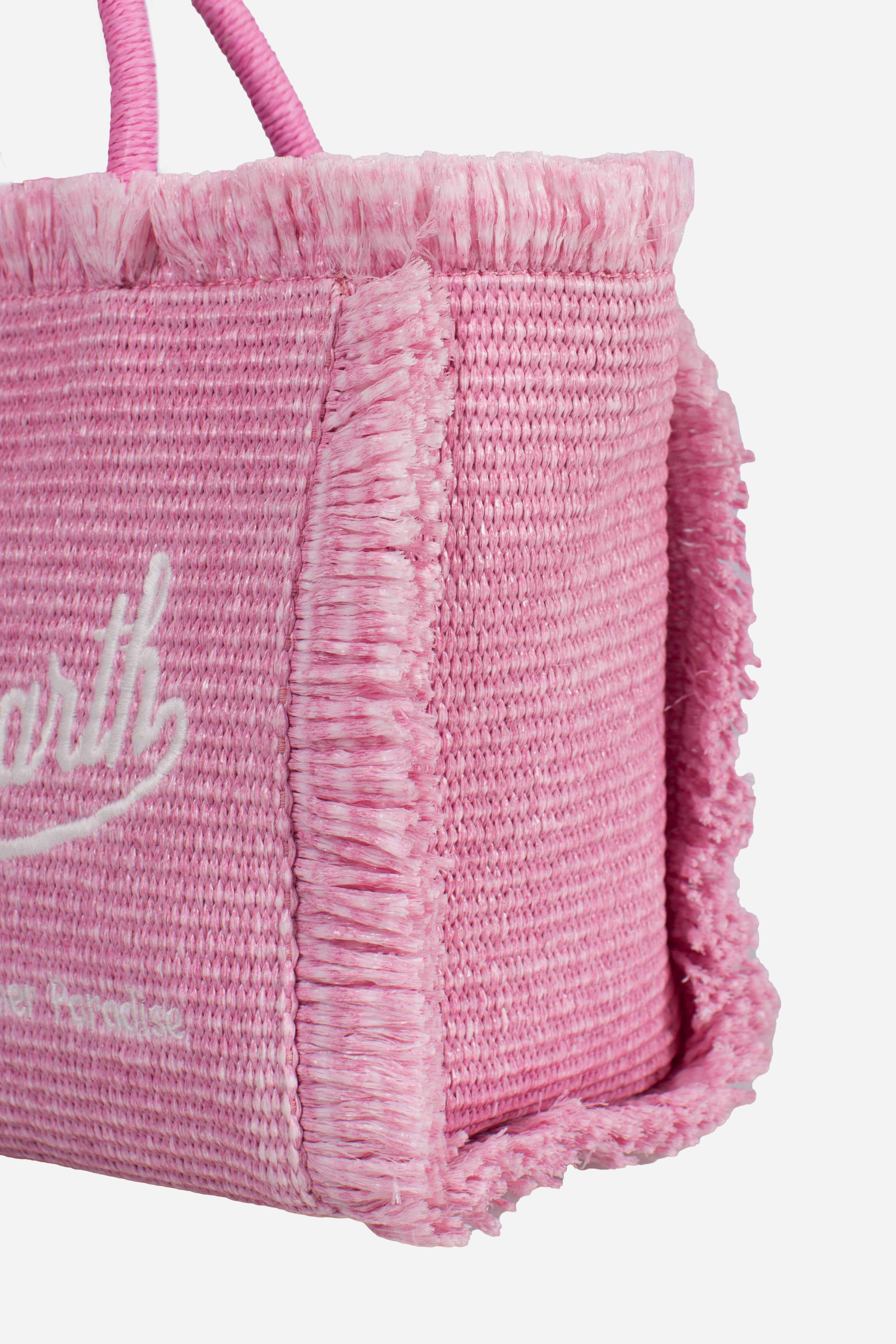 Borsa Colette effetto paglia con logo ricamato rosa