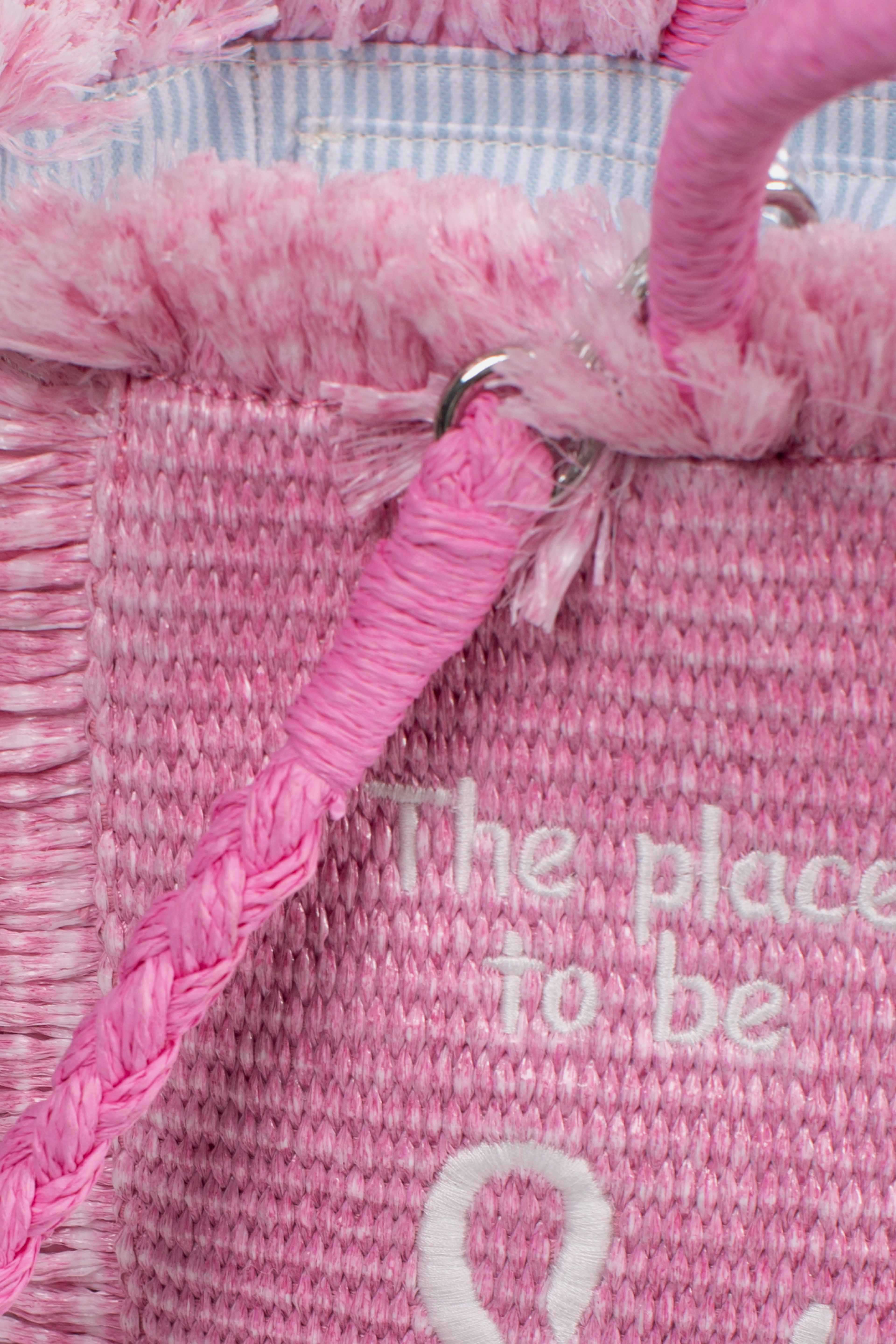 Borsa Colette effetto paglia con logo ricamato rosa