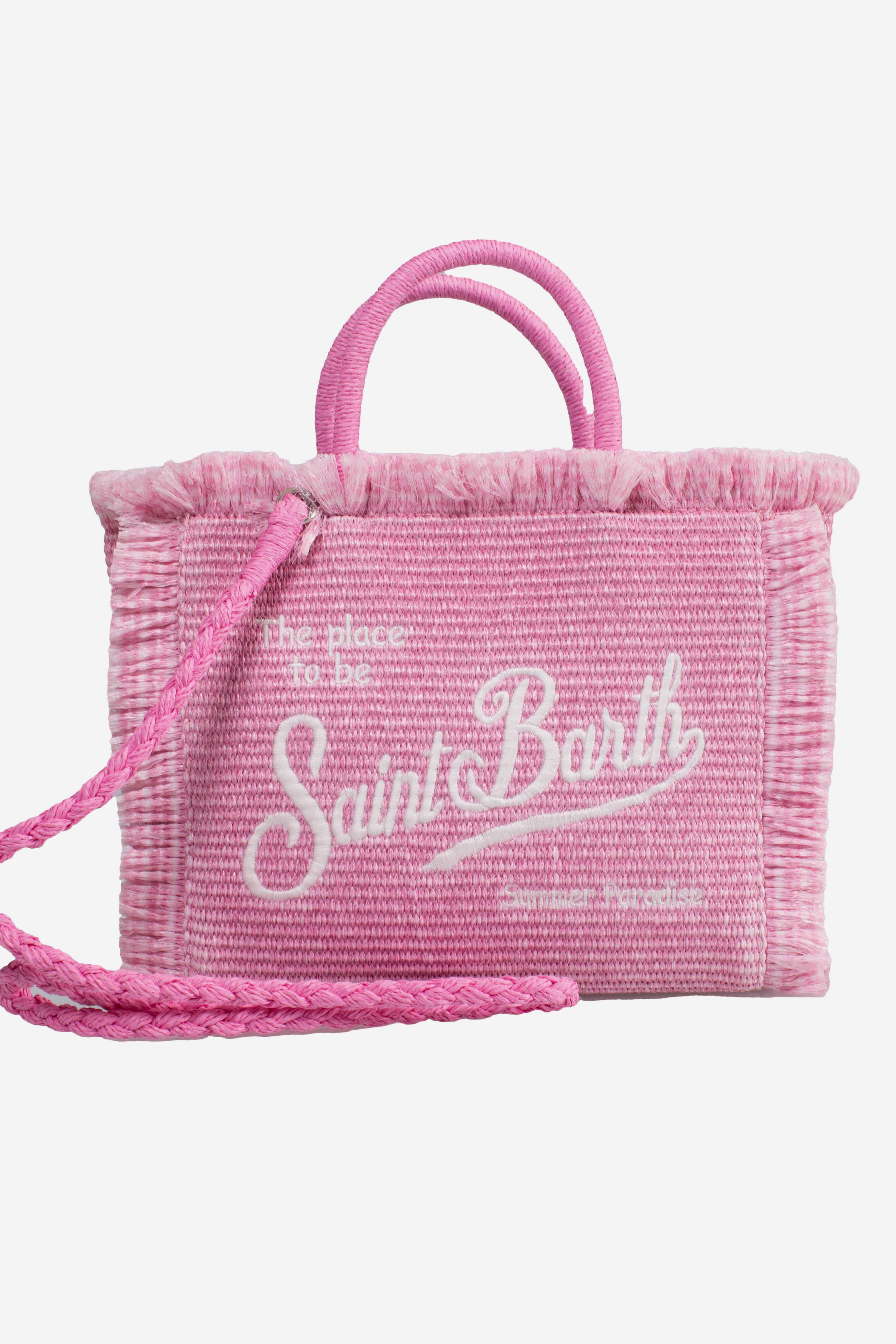 Borsa Colette effetto paglia con logo ricamato rosa
