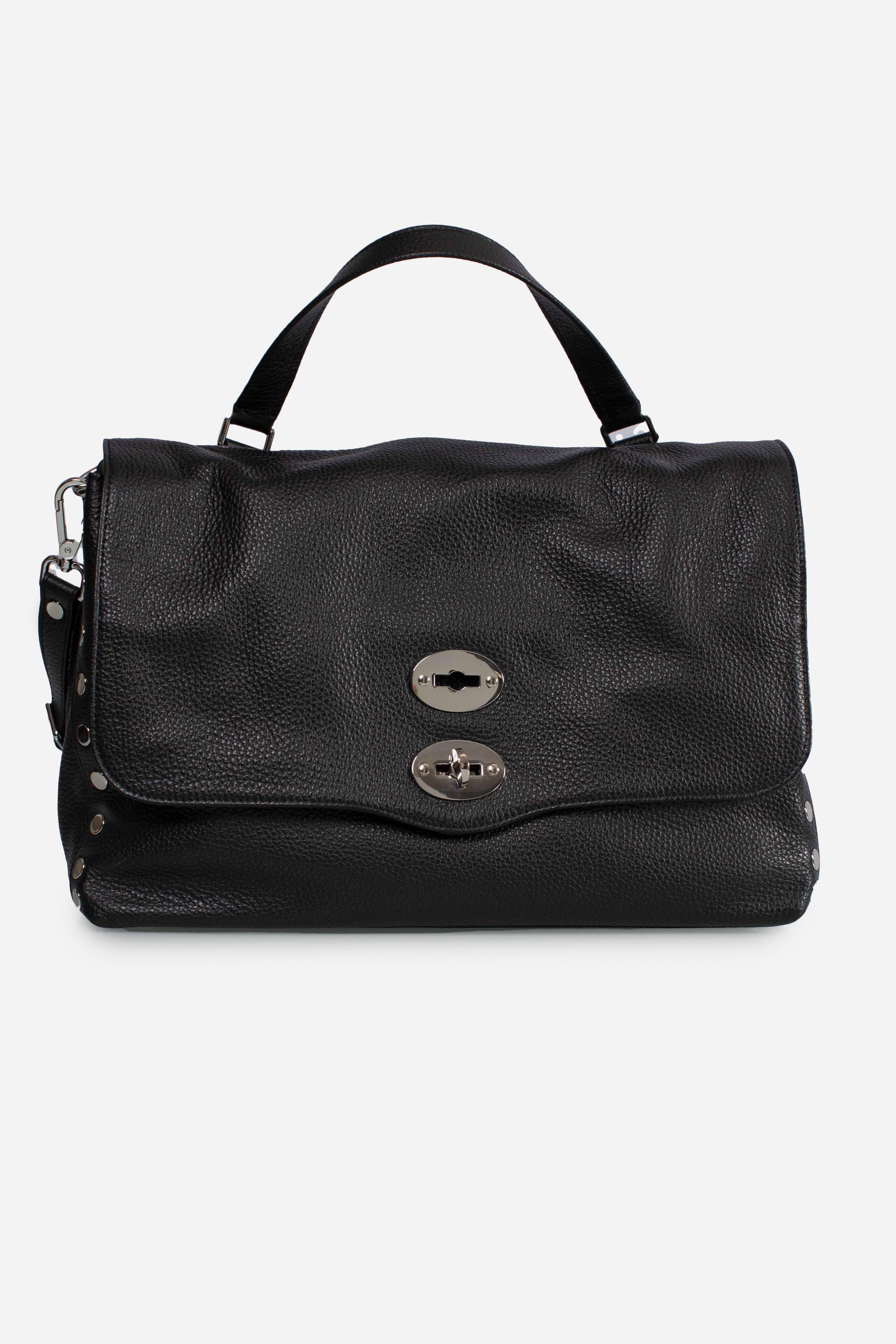 BORSA POSTINA® MEDIUM IN PELLE MARTELLATA BLACK NERO