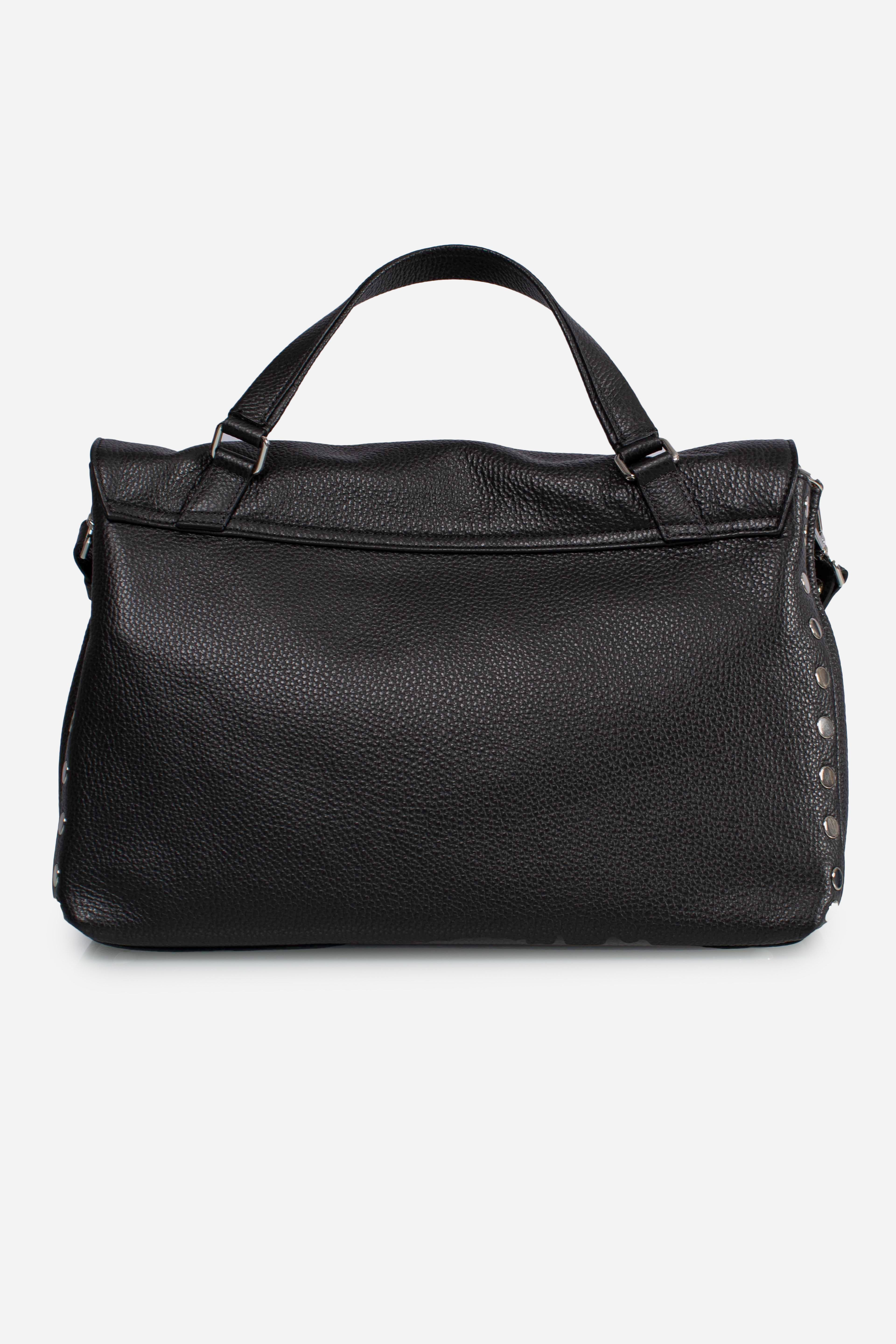 BORSA POSTINA® MEDIUM IN PELLE MARTELLATA BLACK NERO