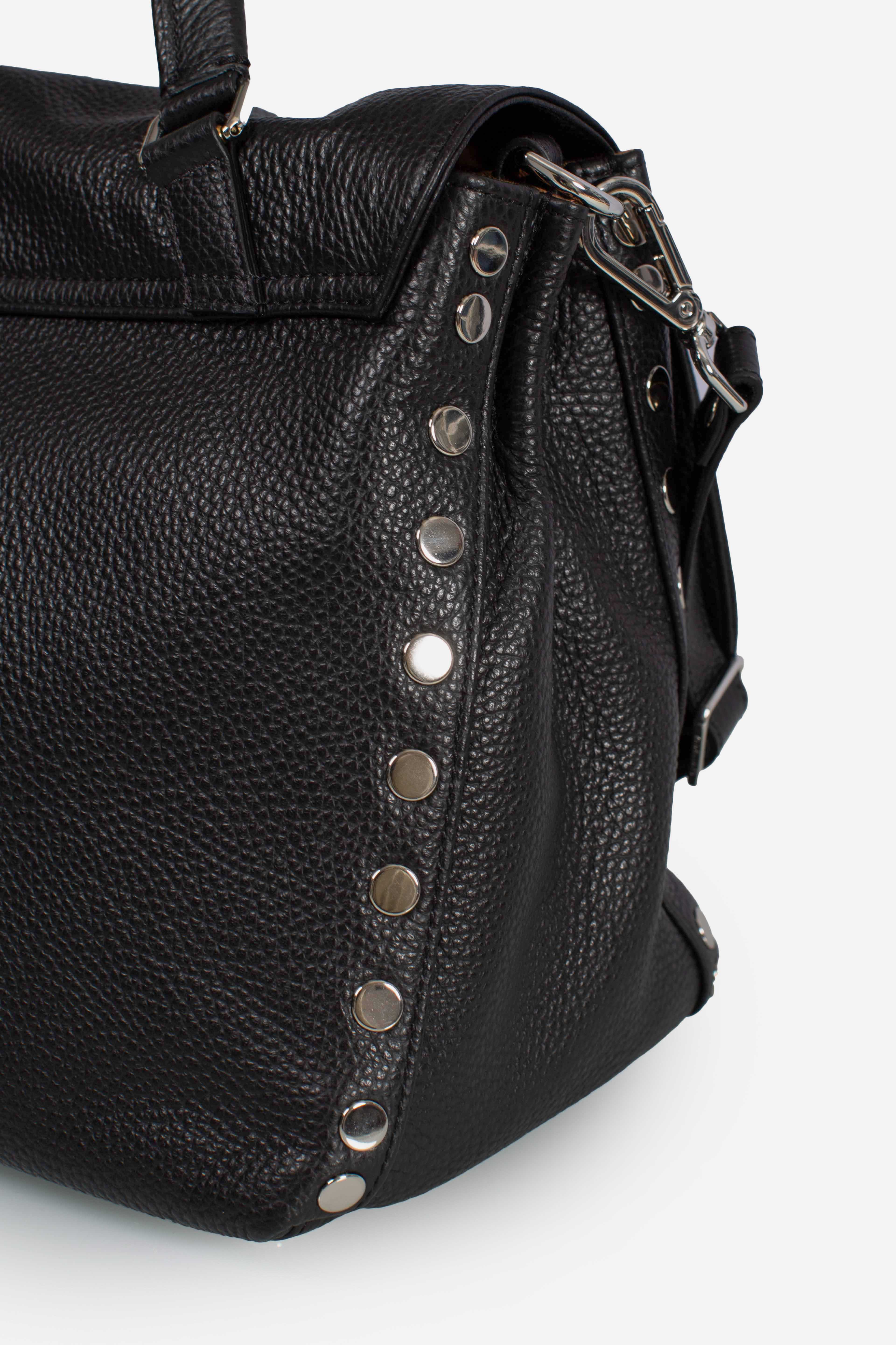 BORSA POSTINA® MEDIUM IN PELLE MARTELLATA BLACK NERO