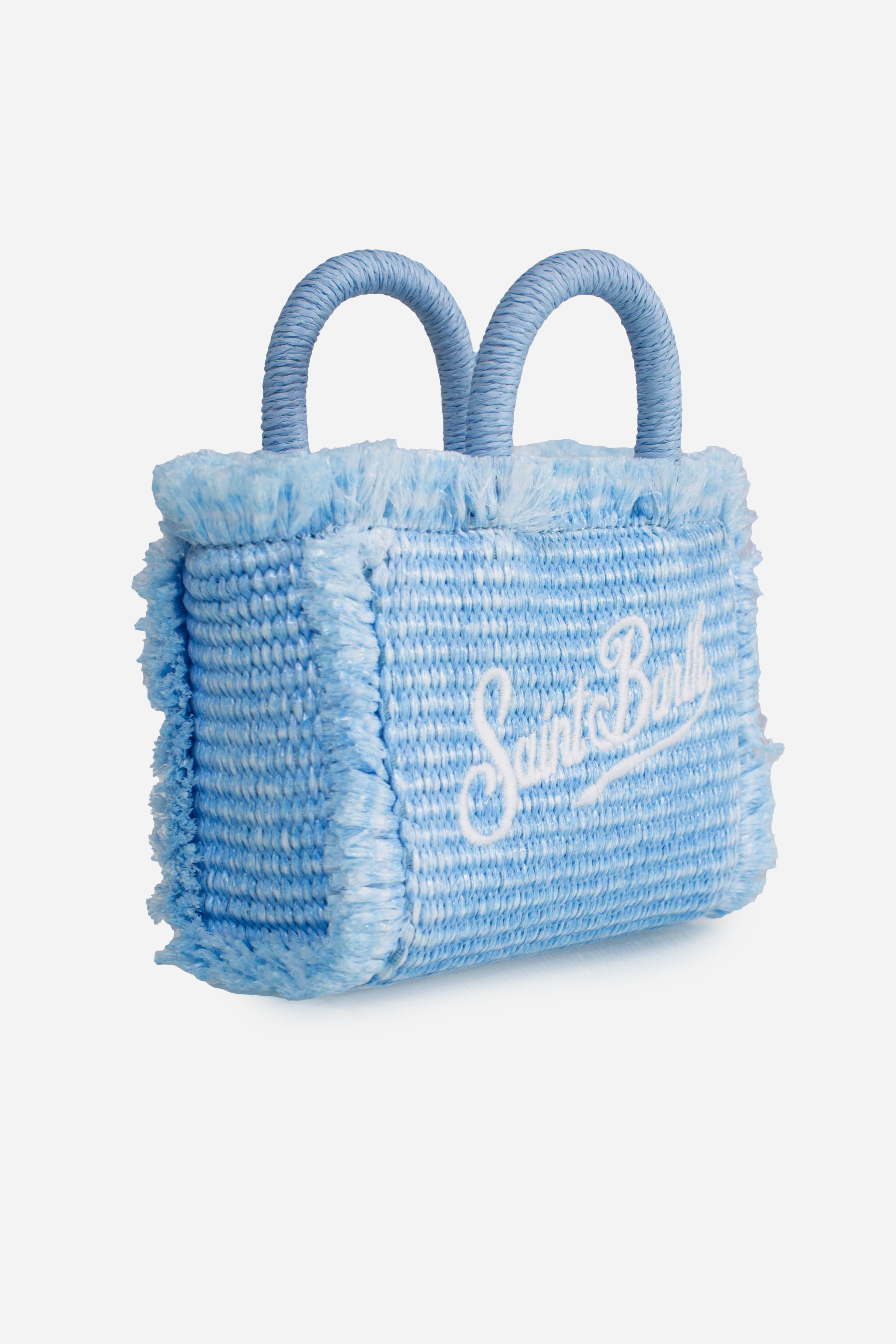 Borsa Vanity micro effetto paglia con dettagli celeste
