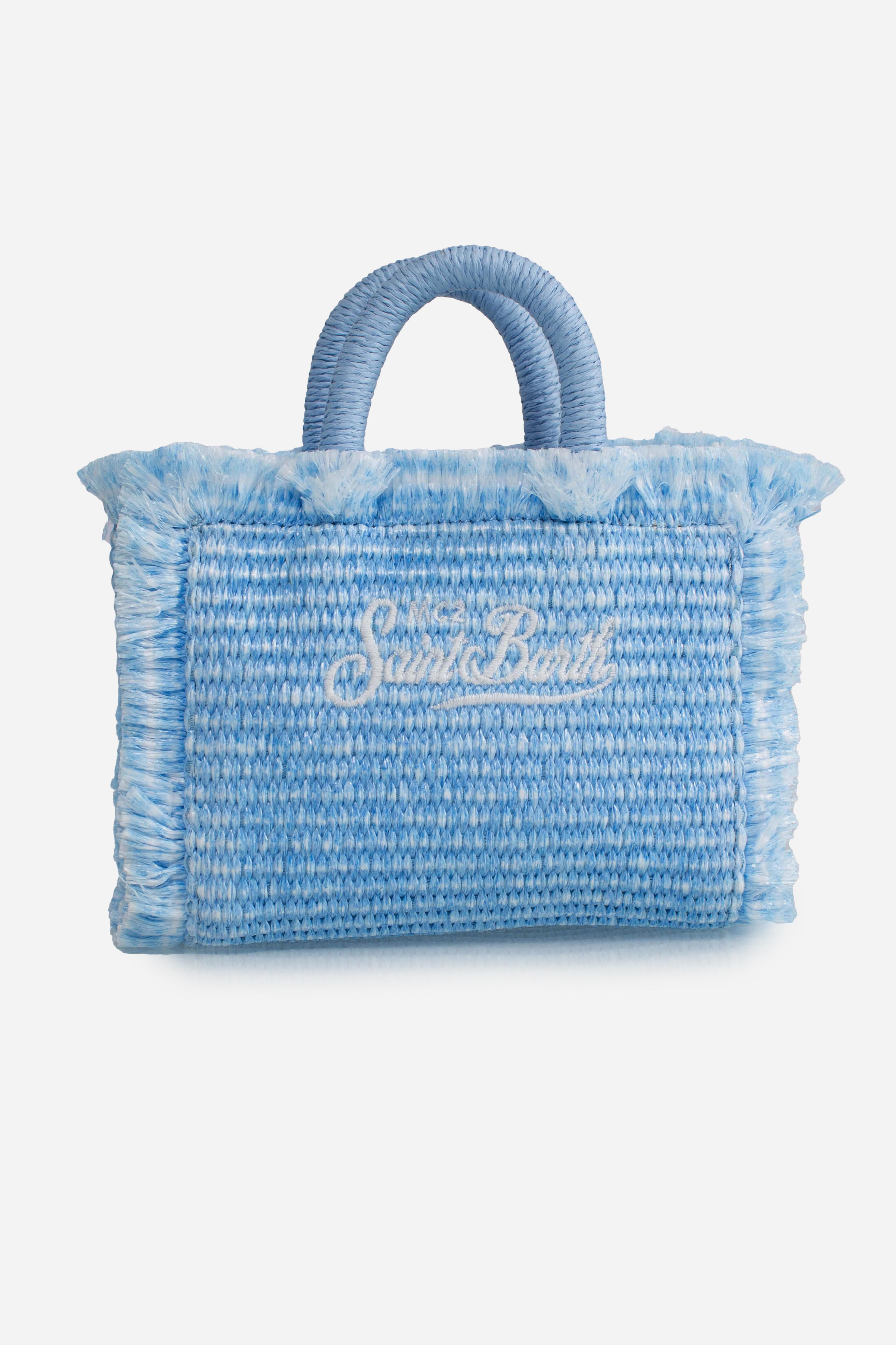 Borsa Vanity micro effetto paglia con dettagli celeste