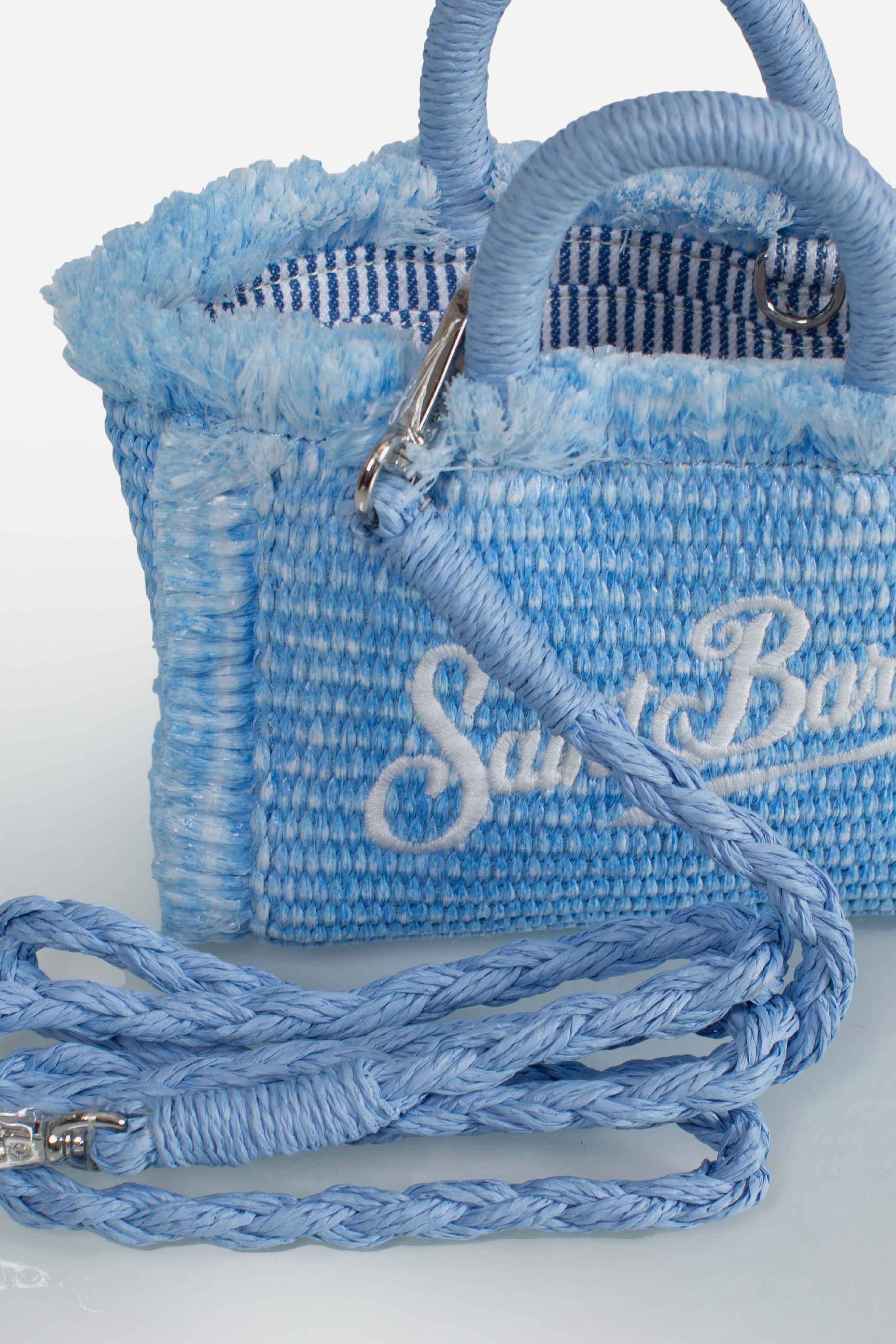 Borsa Vanity micro effetto paglia con dettagli celeste