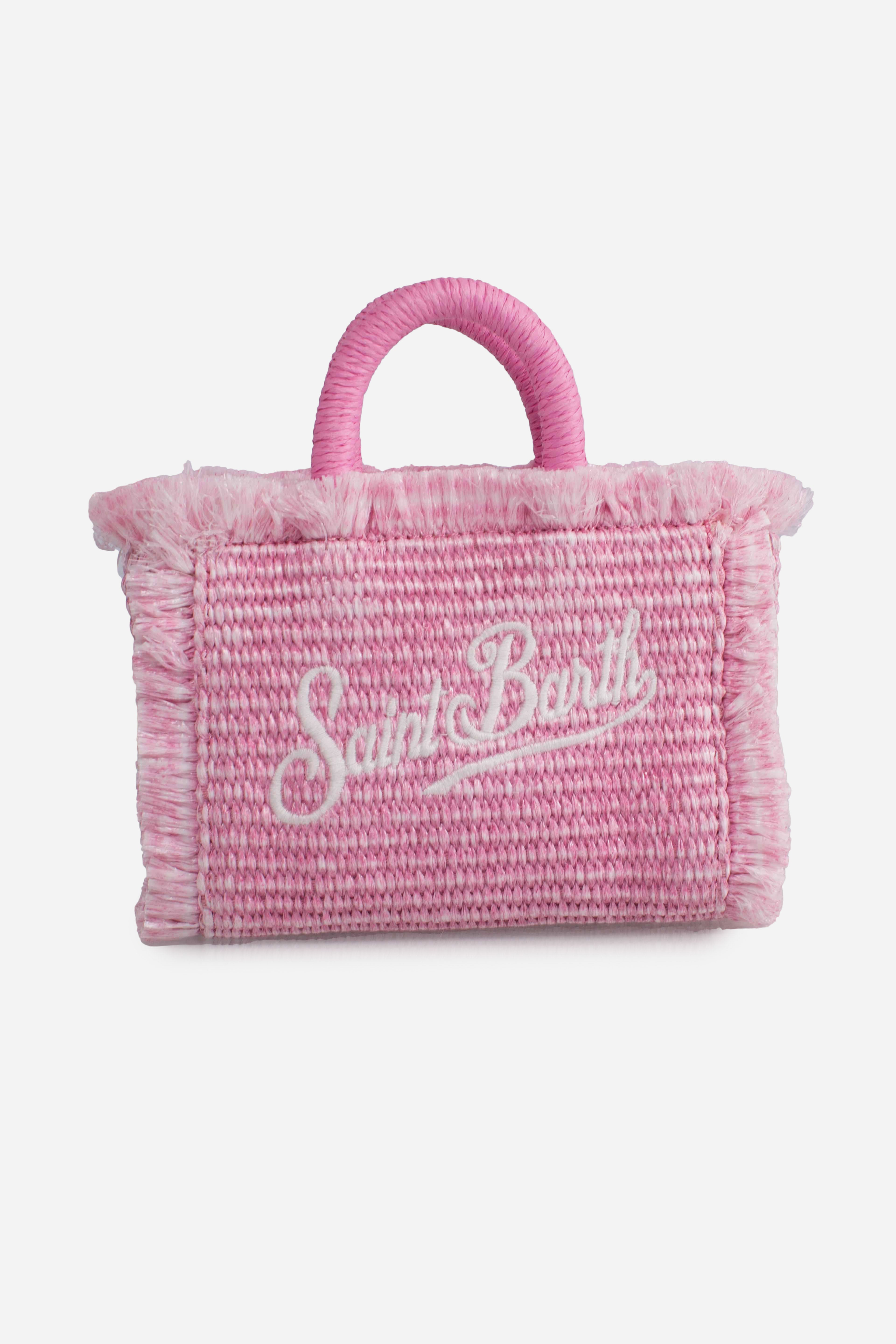 Borsa Vanity micro effetto paglia con dettagli rosa