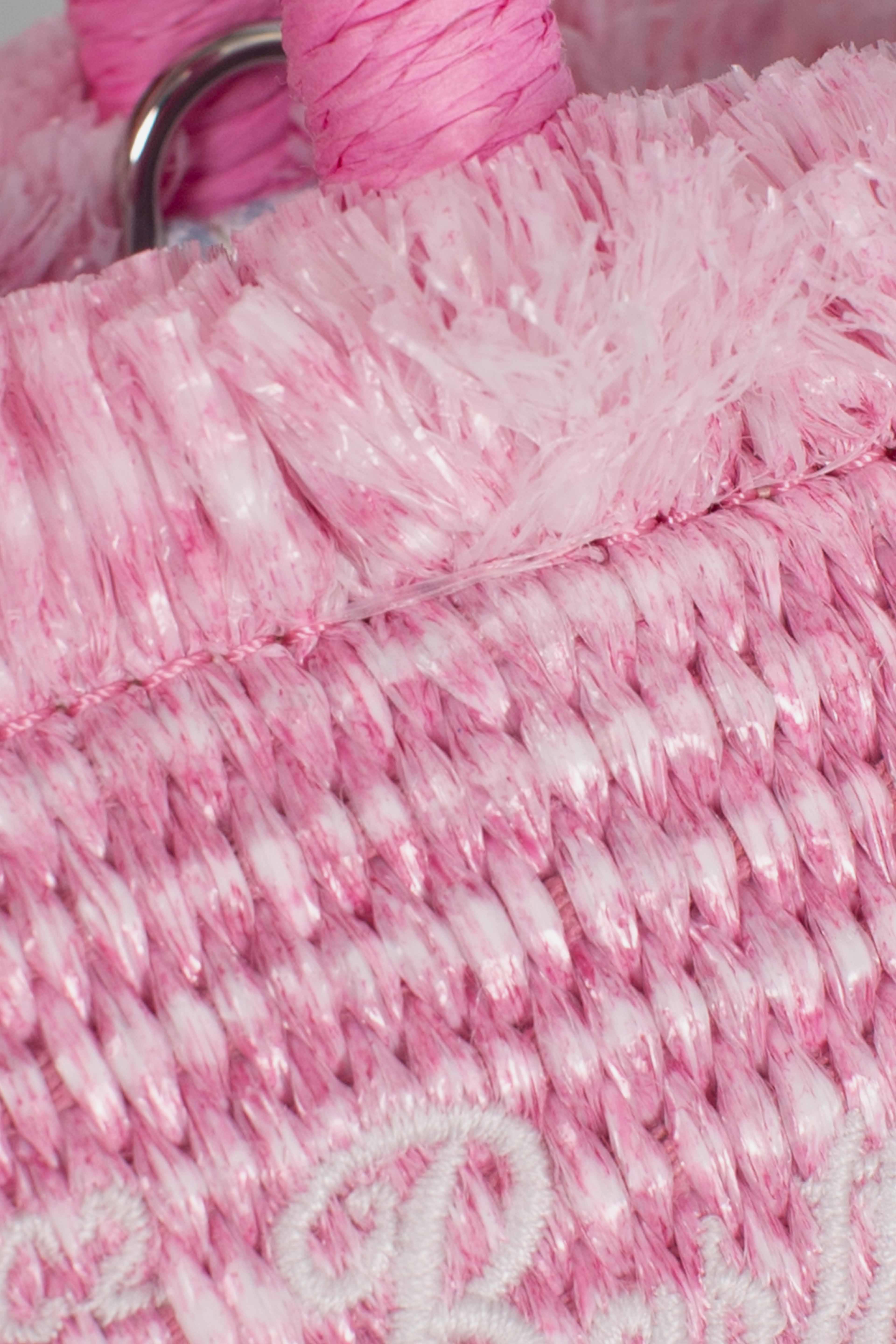 Borsa Vanity micro effetto paglia con dettagli rosa