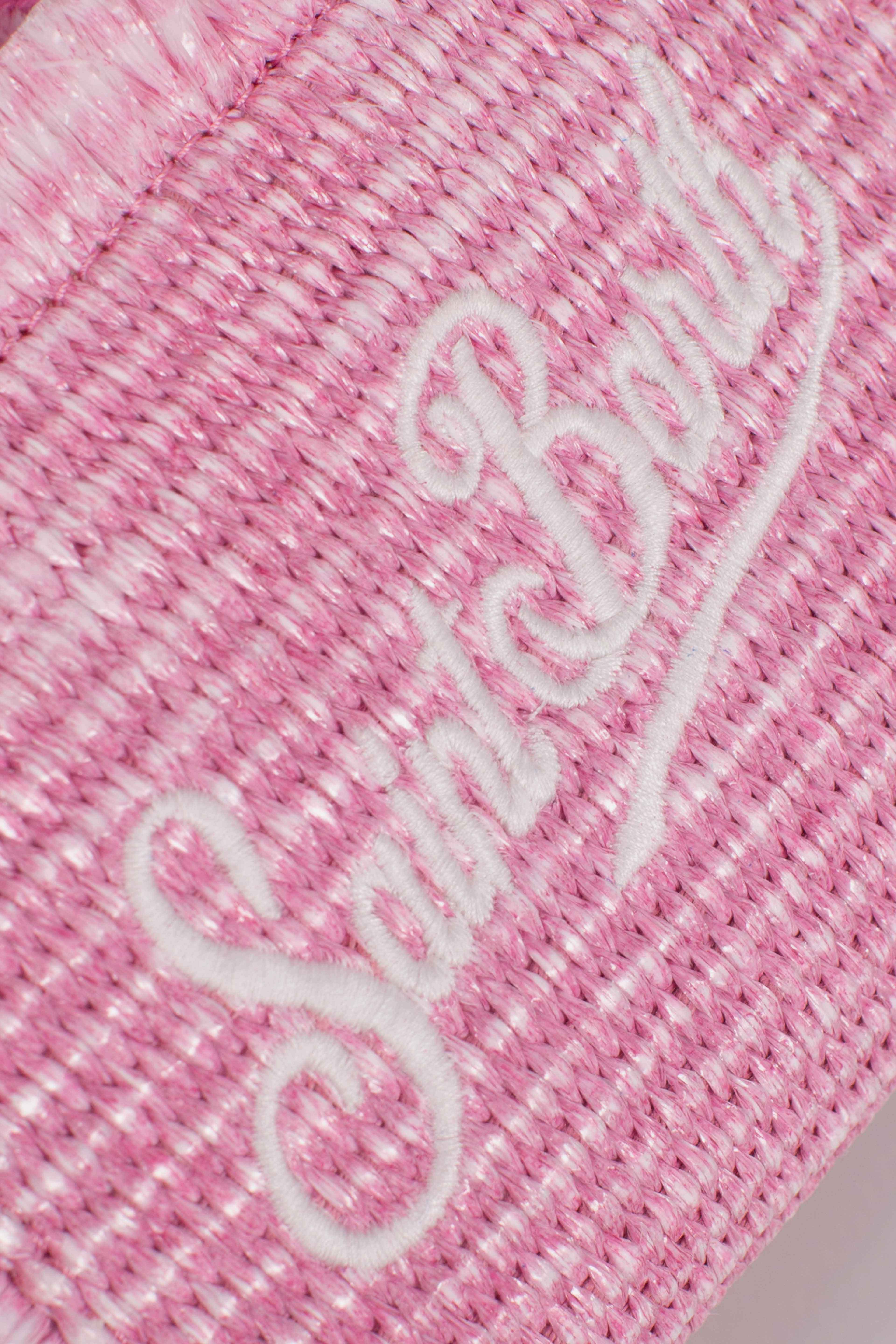 Borsa Vanity micro effetto paglia con dettagli rosa