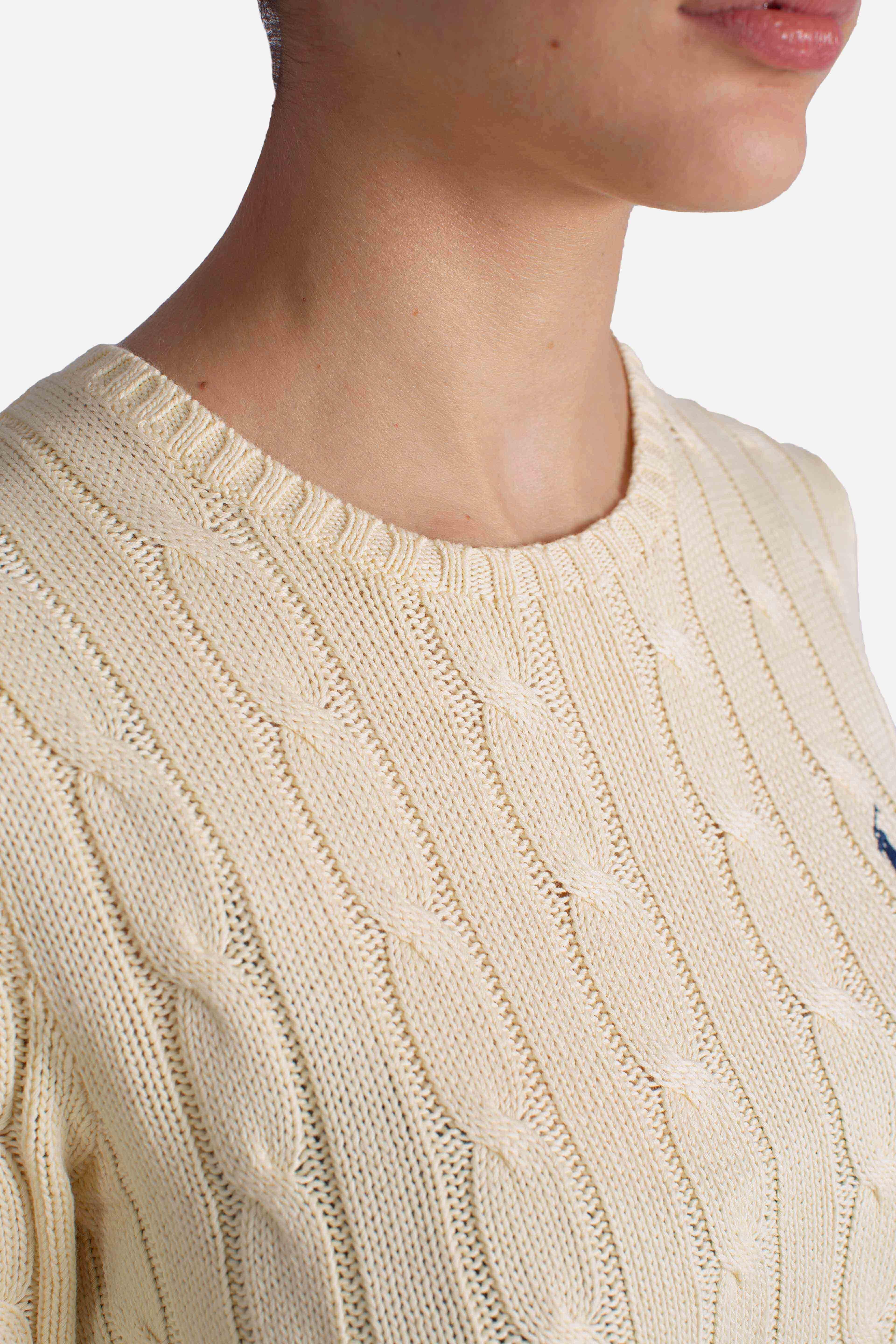 Maglia a girocollo in cotone a trecce cream 211971869015 POLO RALPH LAUREN