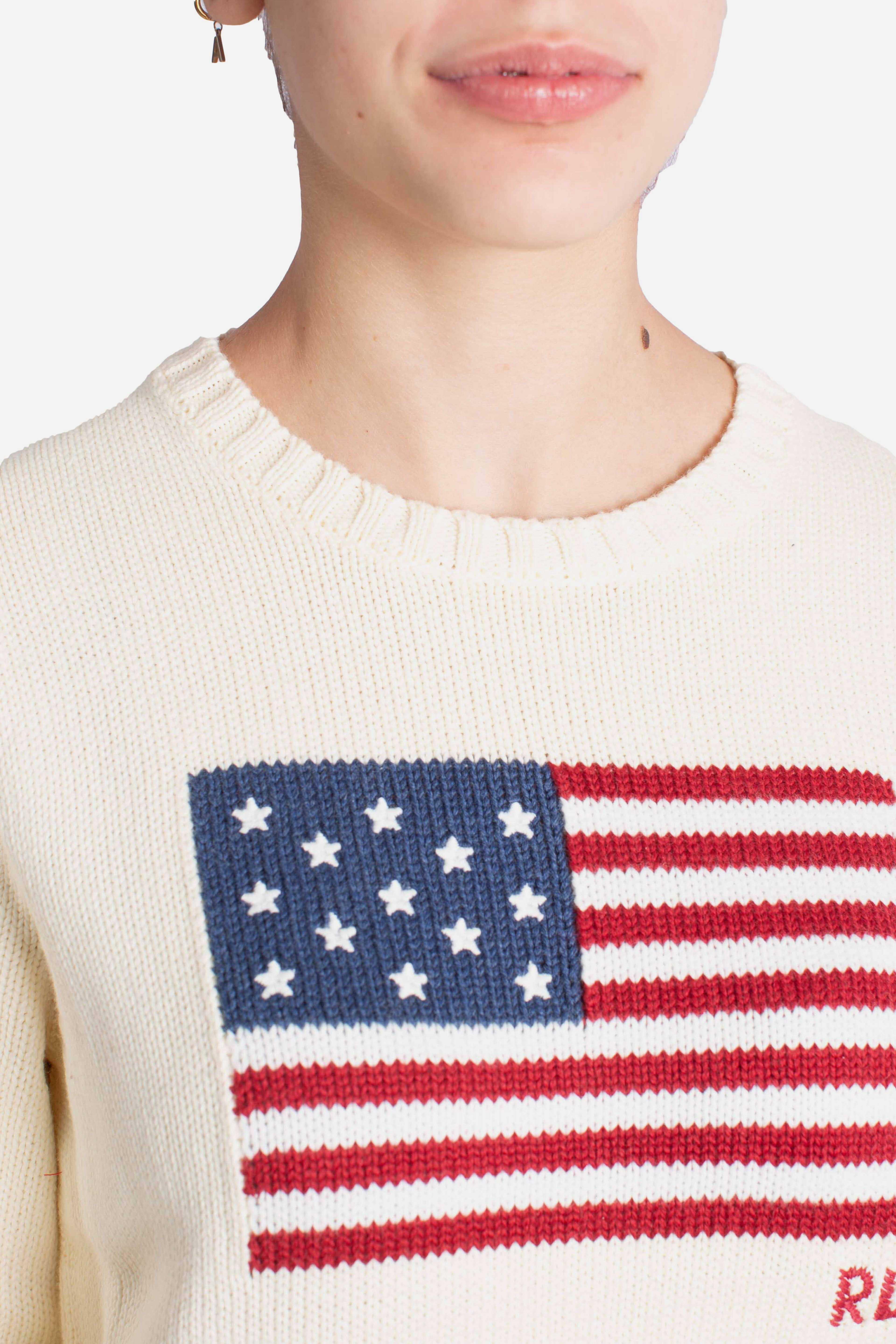 Maglia girocollo in cotone con bandiera white 211896939002 POLO RALPH LAUREN