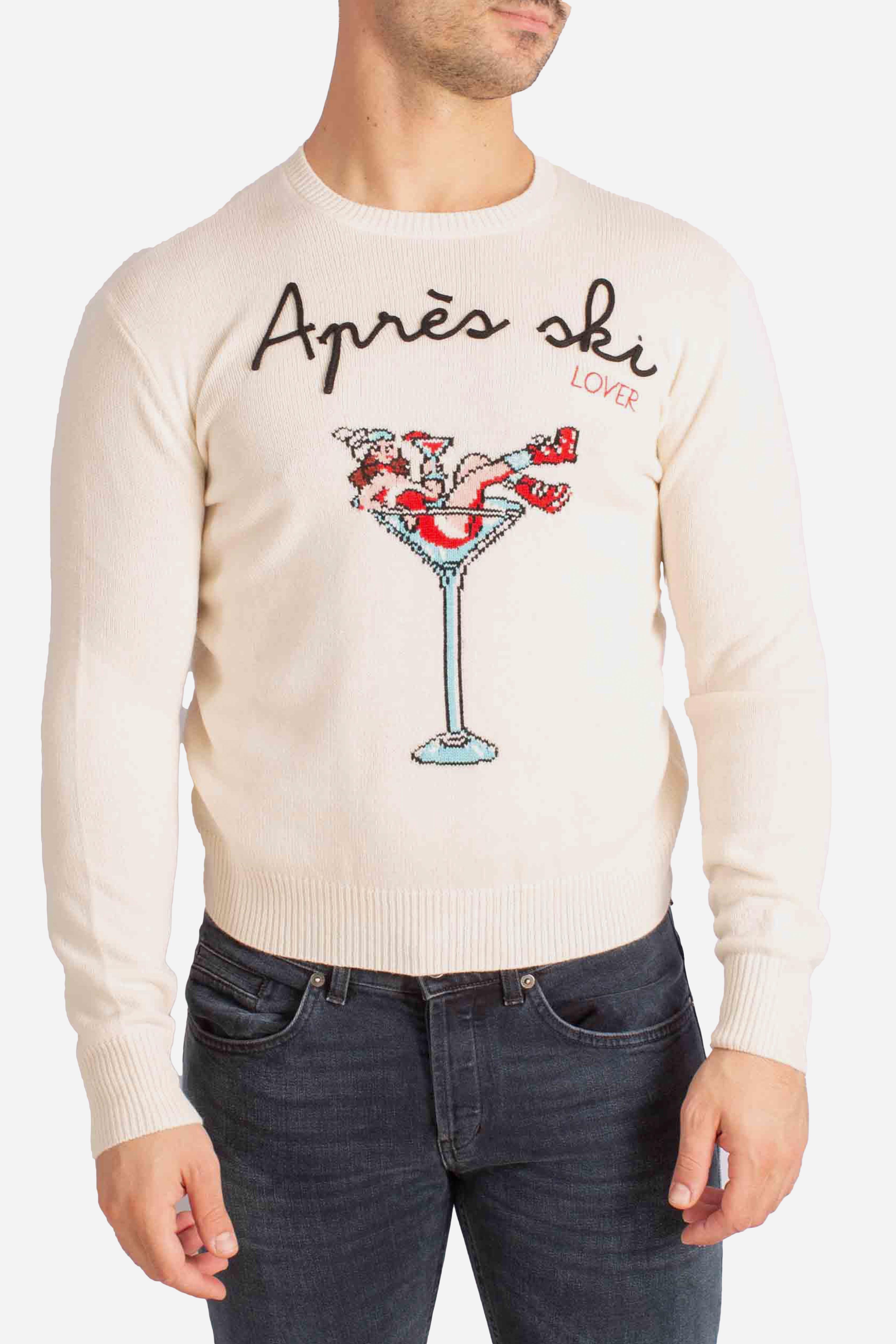 Maglia Uomo Girocollo "Après Ski Lover" in Lana Bianca QUE0010038981I MC2 SAINT BARTH