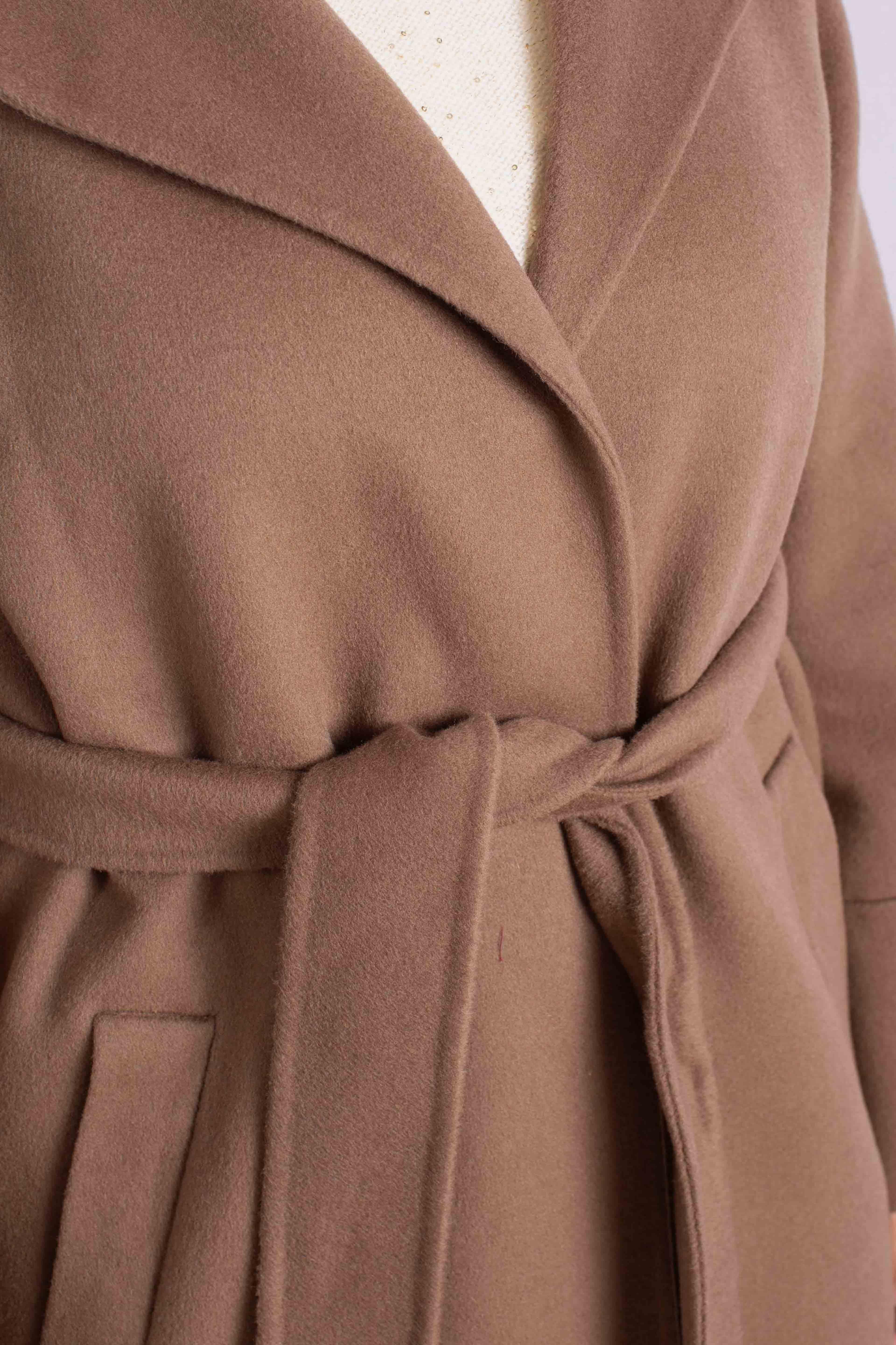 Cappotto lungo con cappuccio e cintura cammello K330Y006A1806 DIXIE