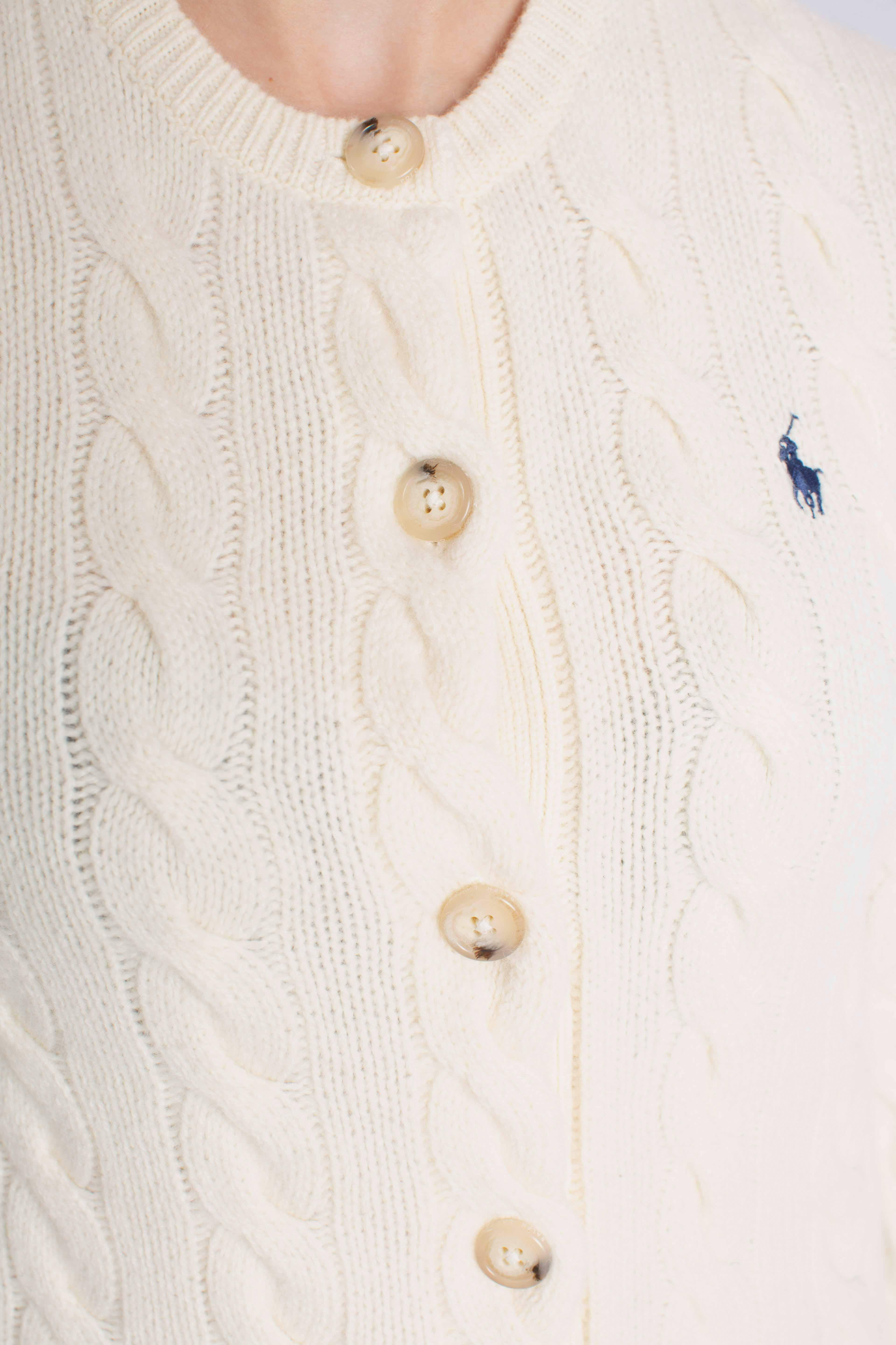 Cardigan a trecce in lana e cashmere white 211972104002 POLO RALPH LAUREN
